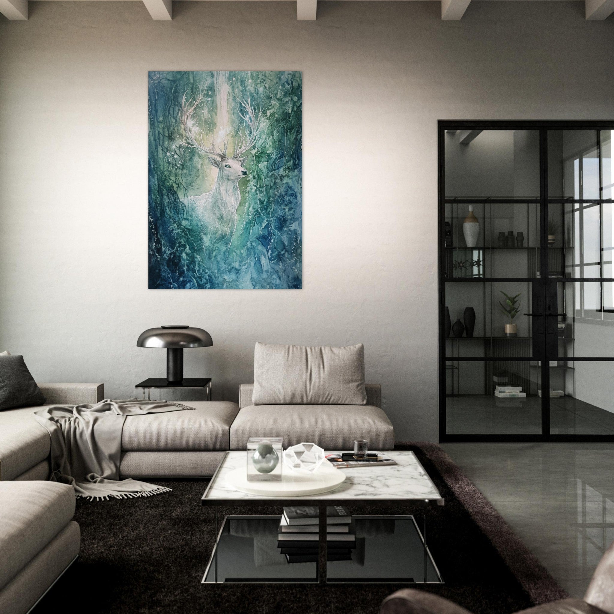 Fine Art Poster Portrait - The Silver Stag of the Enchanted Glade Fantasy 2 - Shop Ai Art WebShop - Digital Art online Store