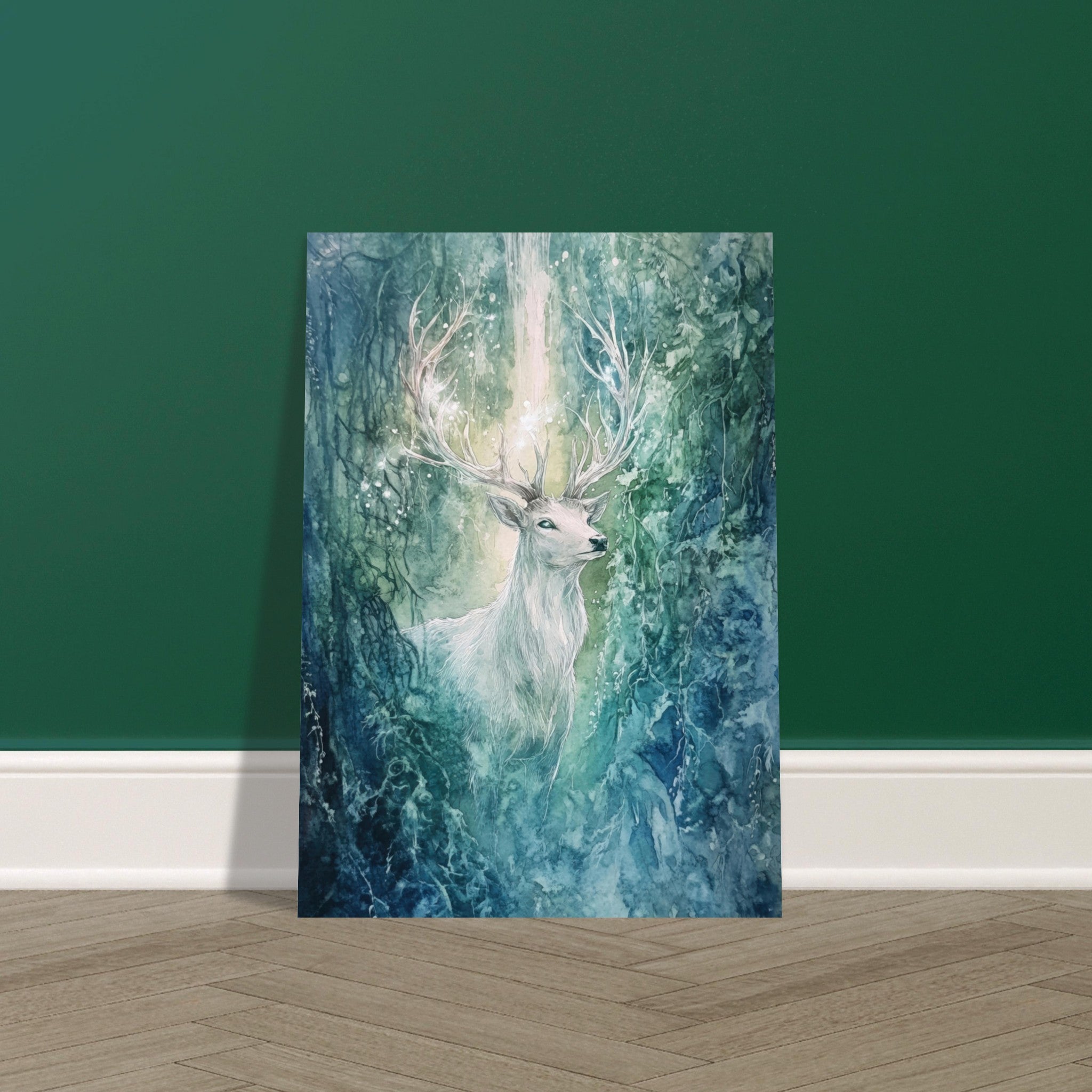 Fine Art Poster Portrait - The Silver Stag of the Enchanted Glade Fantasy 2 - Shop Ai Art WebShop - Digital Art online Store