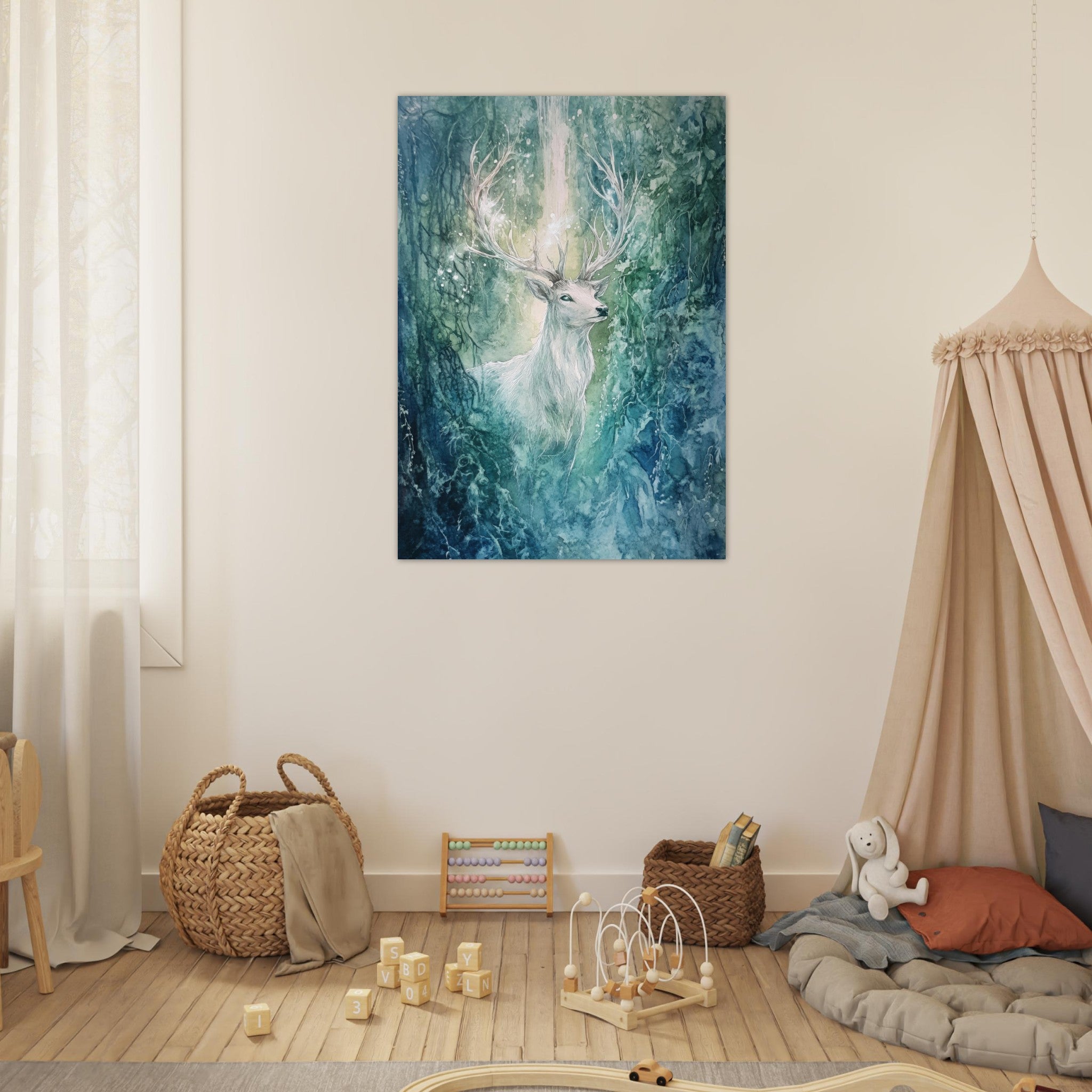 Fine Art Poster Portrait - The Silver Stag of the Enchanted Glade Fantasy 2 - Shop Ai Art WebShop - Digital Art online Store