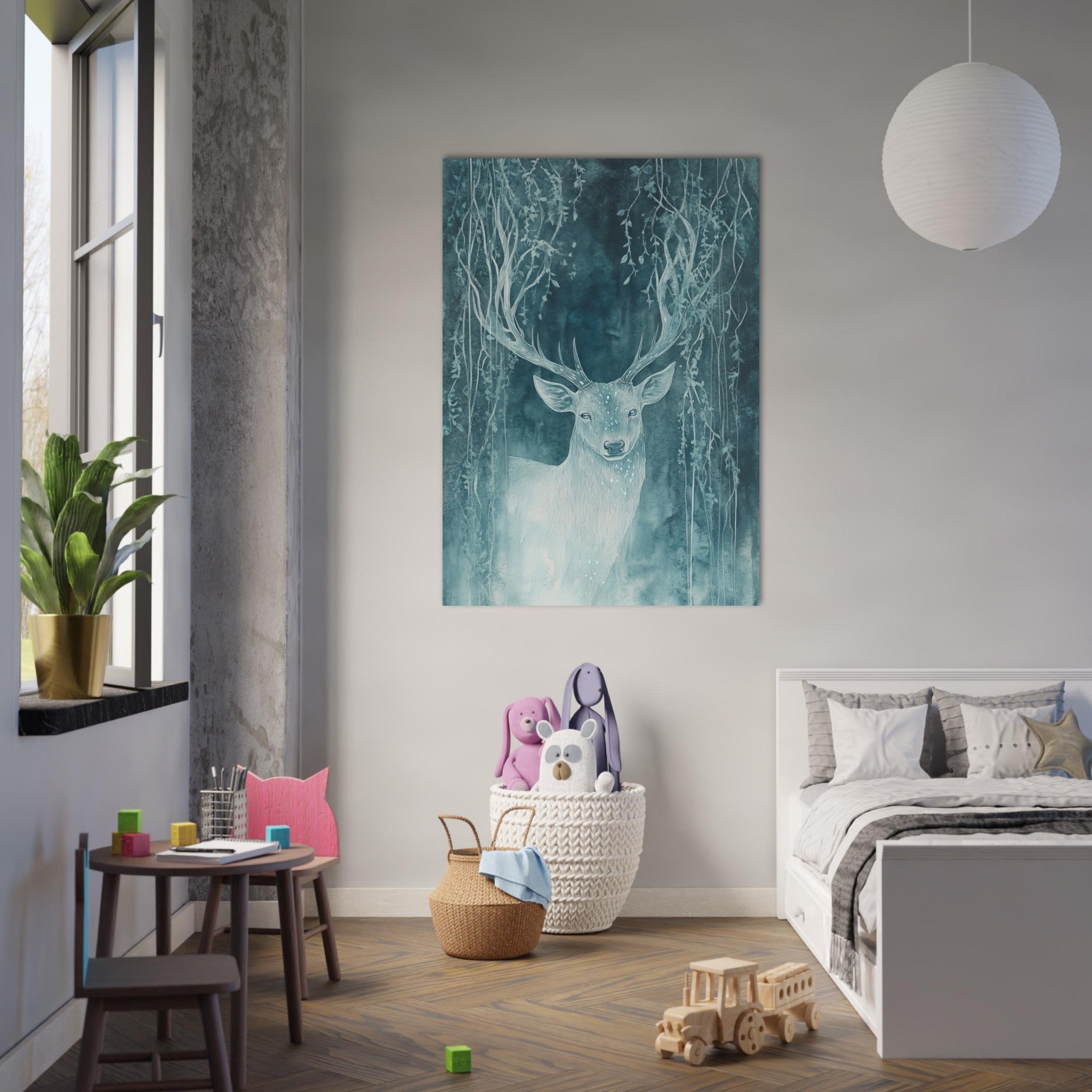 Fine Art Poster Portrait - The Silver Stag of the Enchanted Glade Fantasy 3 - Shop Ai Art WebShop - Digital Art online Store