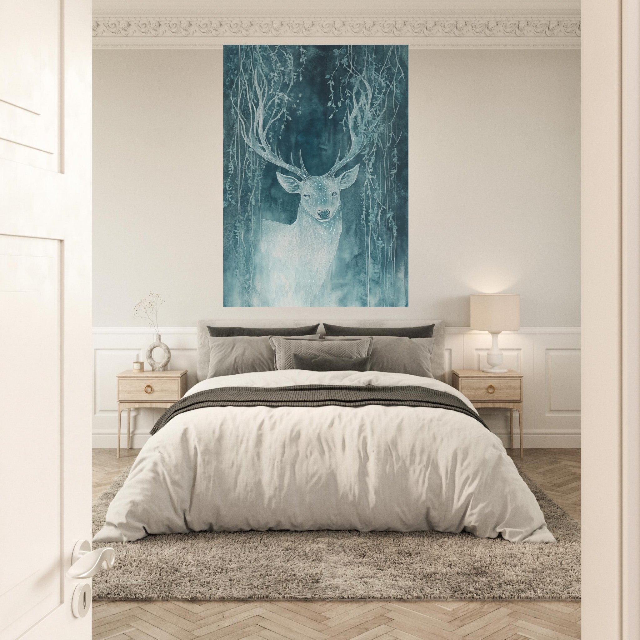 Fine Art Poster Portrait - The Silver Stag of the Enchanted Glade Fantasy 3 - Shop Ai Art WebShop - Digital Art online Store