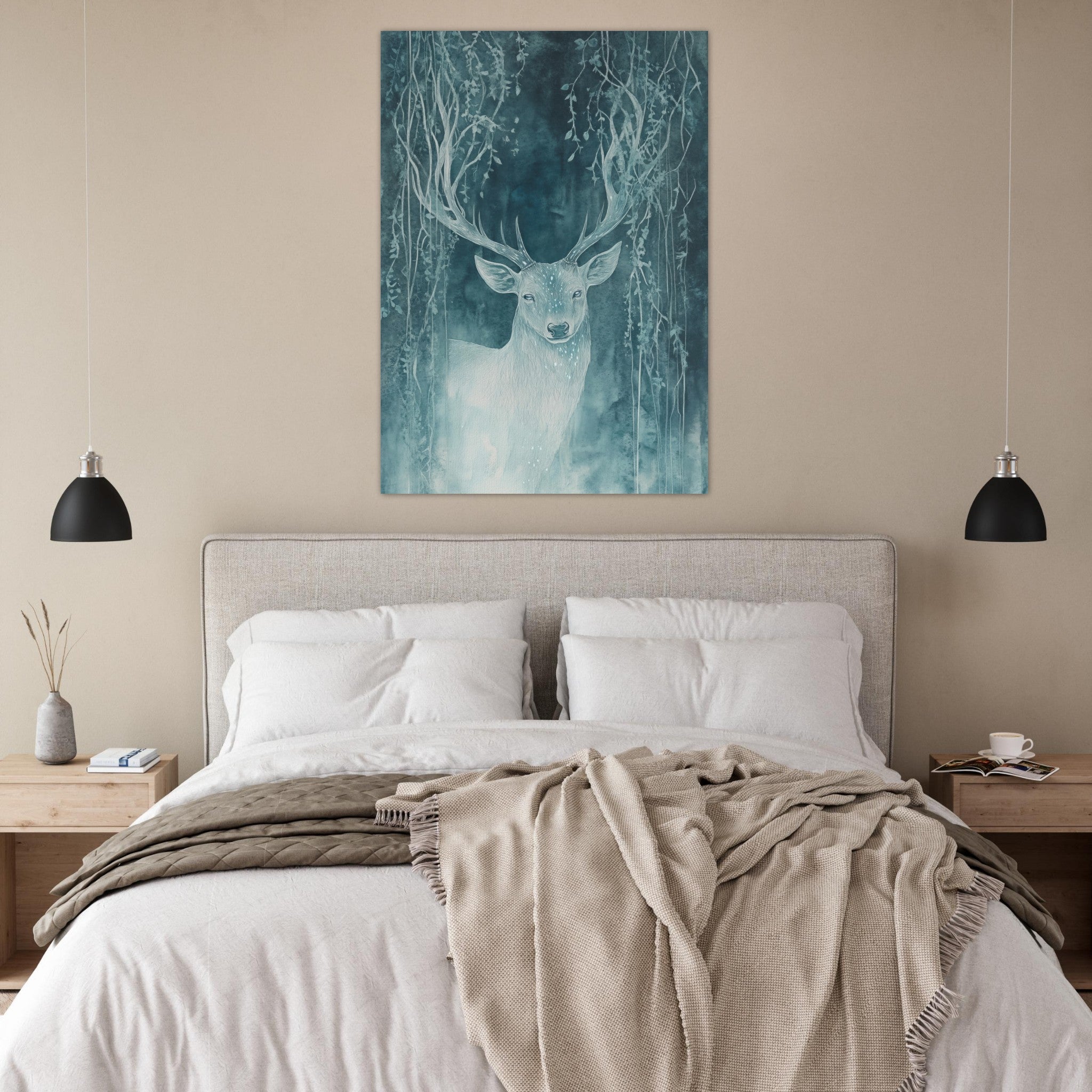 Fine Art Poster Portrait - The Silver Stag of the Enchanted Glade Fantasy 3 - Shop Ai Art WebShop - Digital Art online Store