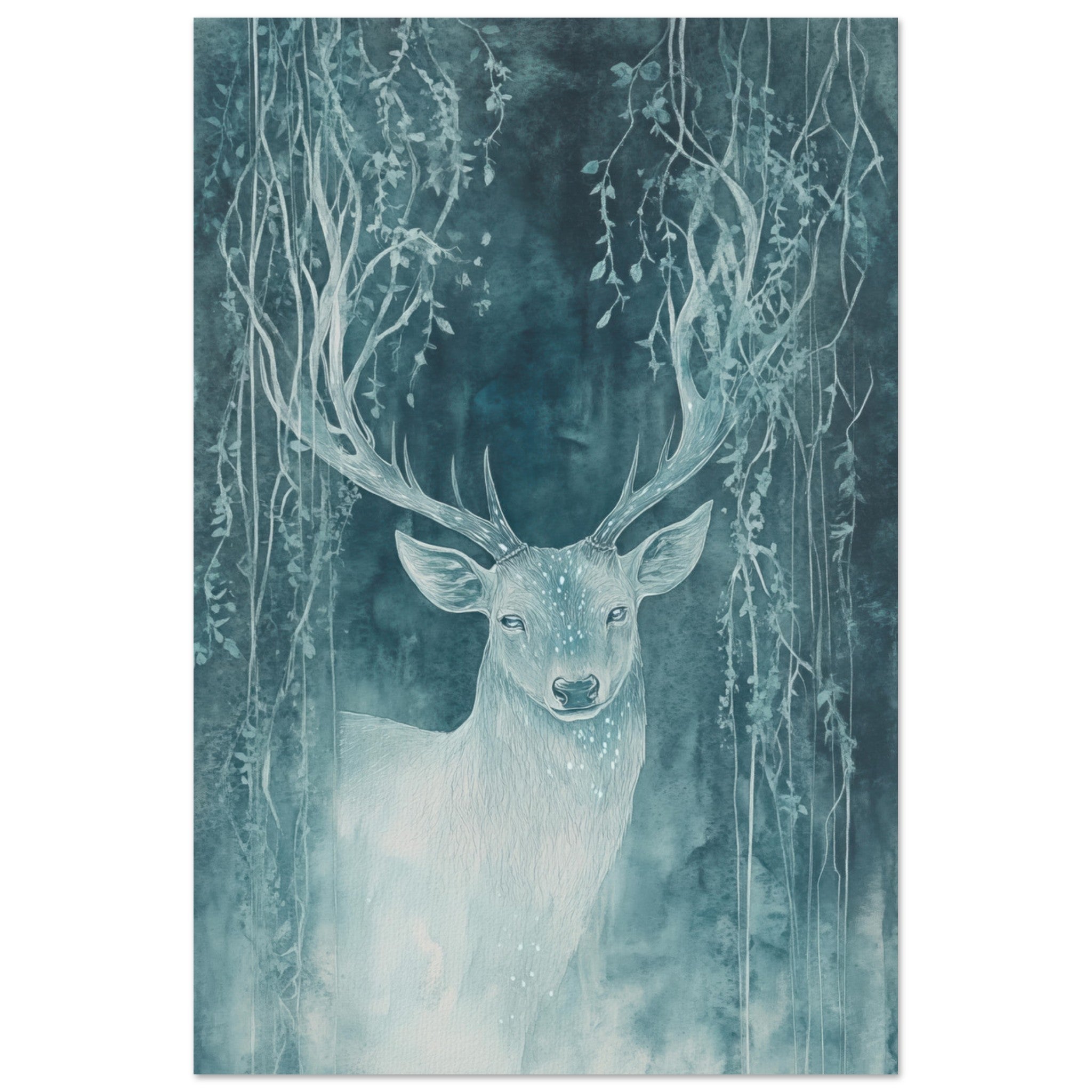 Fine Art Poster Portrait - The Silver Stag of the Enchanted Glade Fantasy 3 - Shop Ai Art WebShop - Digital Art online Store