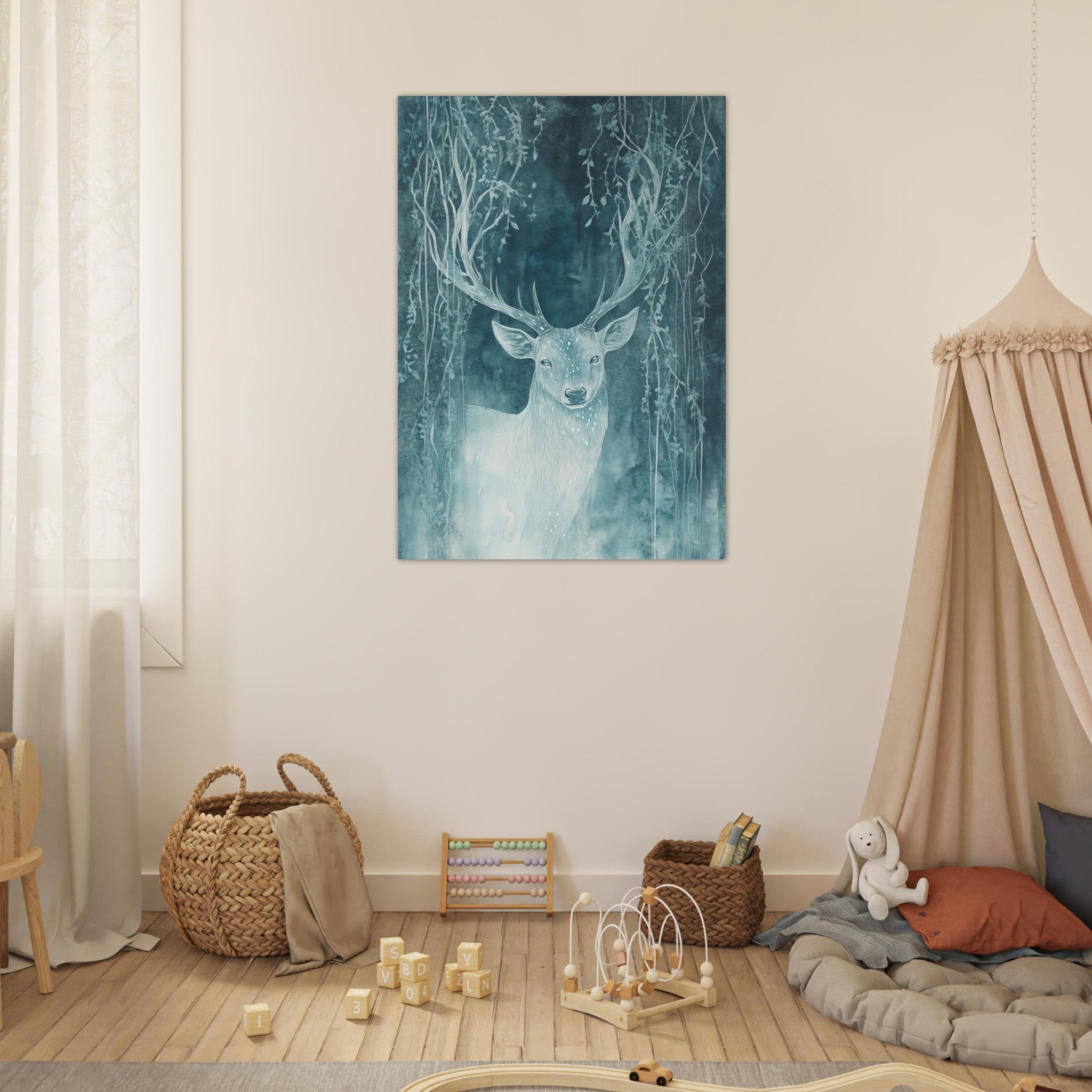 Fine Art Poster Portrait - The Silver Stag of the Enchanted Glade Fantasy 3 - Shop Ai Art WebShop - Digital Art online Store