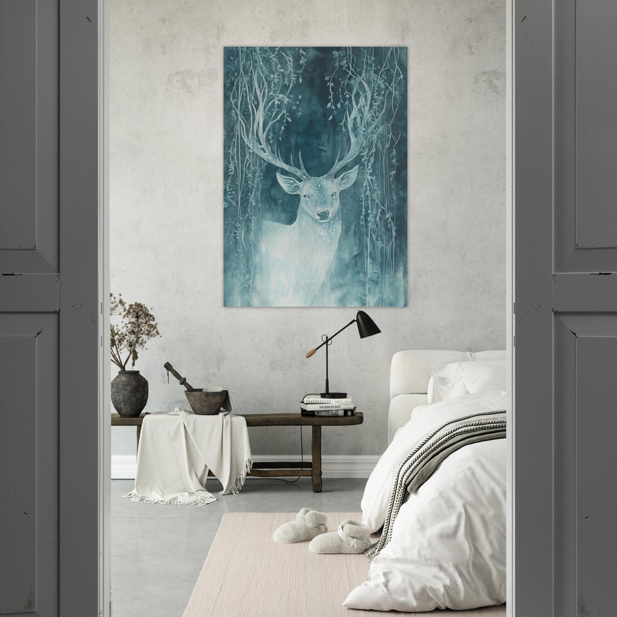 Fine Art Poster Portrait - The Silver Stag of the Enchanted Glade Fantasy 3 - Shop Ai Art WebShop - Digital Art online Store