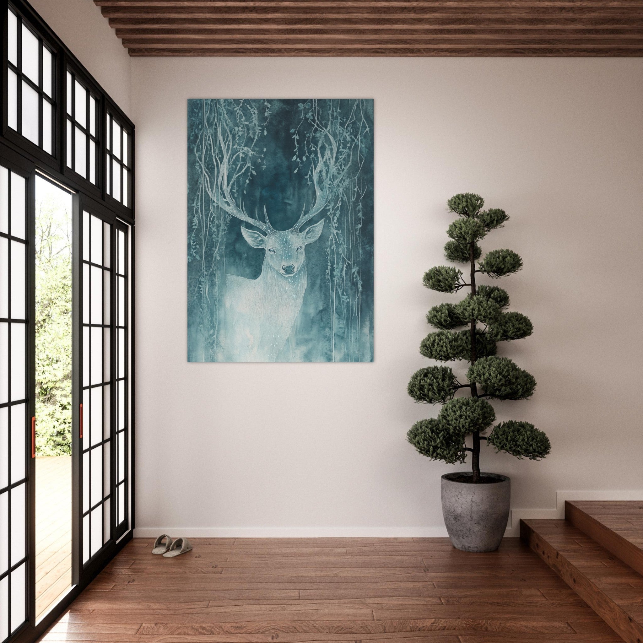 Fine Art Poster Portrait - The Silver Stag of the Enchanted Glade Fantasy 3 - Shop Ai Art WebShop - Digital Art online Store