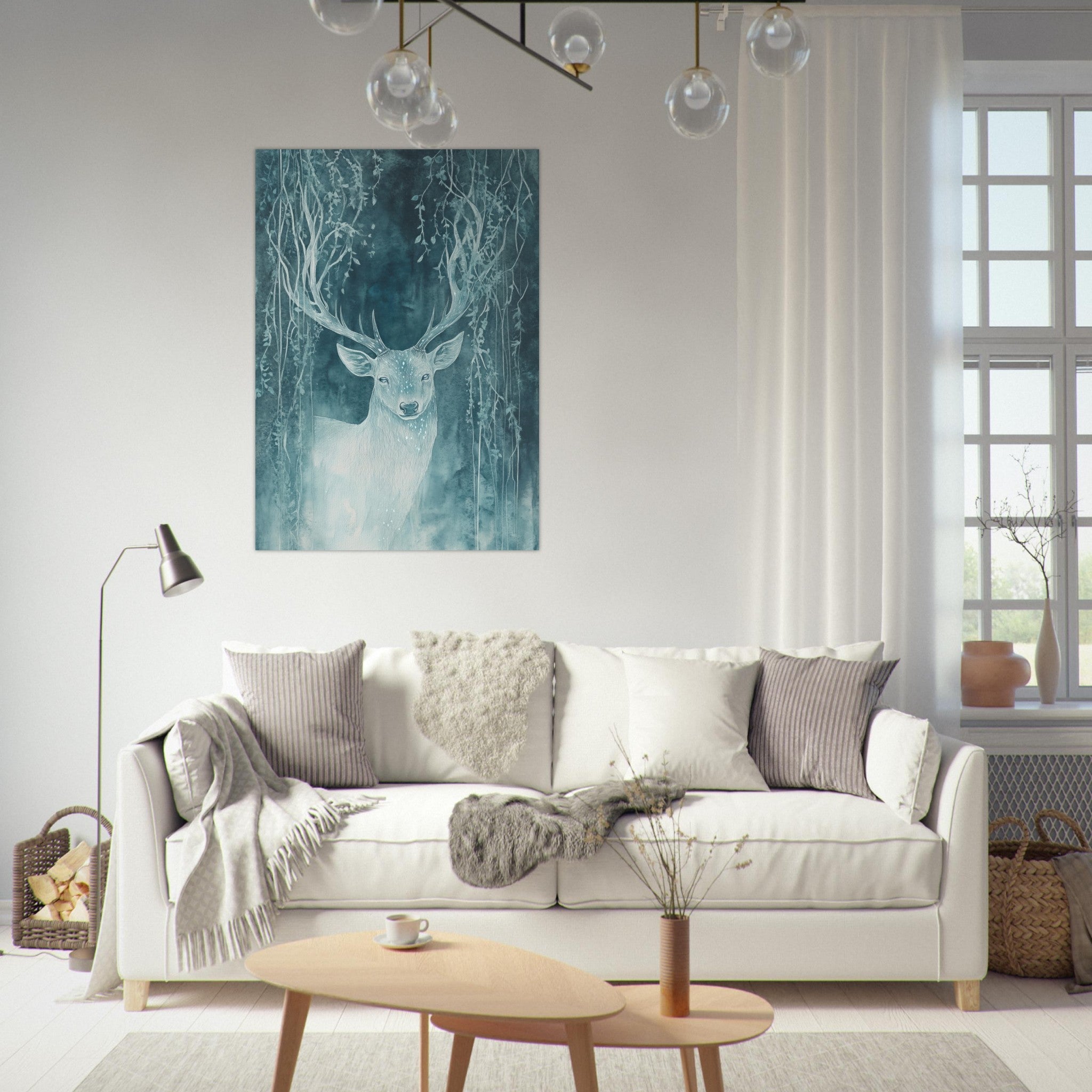 Fine Art Poster Portrait - The Silver Stag of the Enchanted Glade Fantasy 3 - Shop Ai Art WebShop - Digital Art online Store