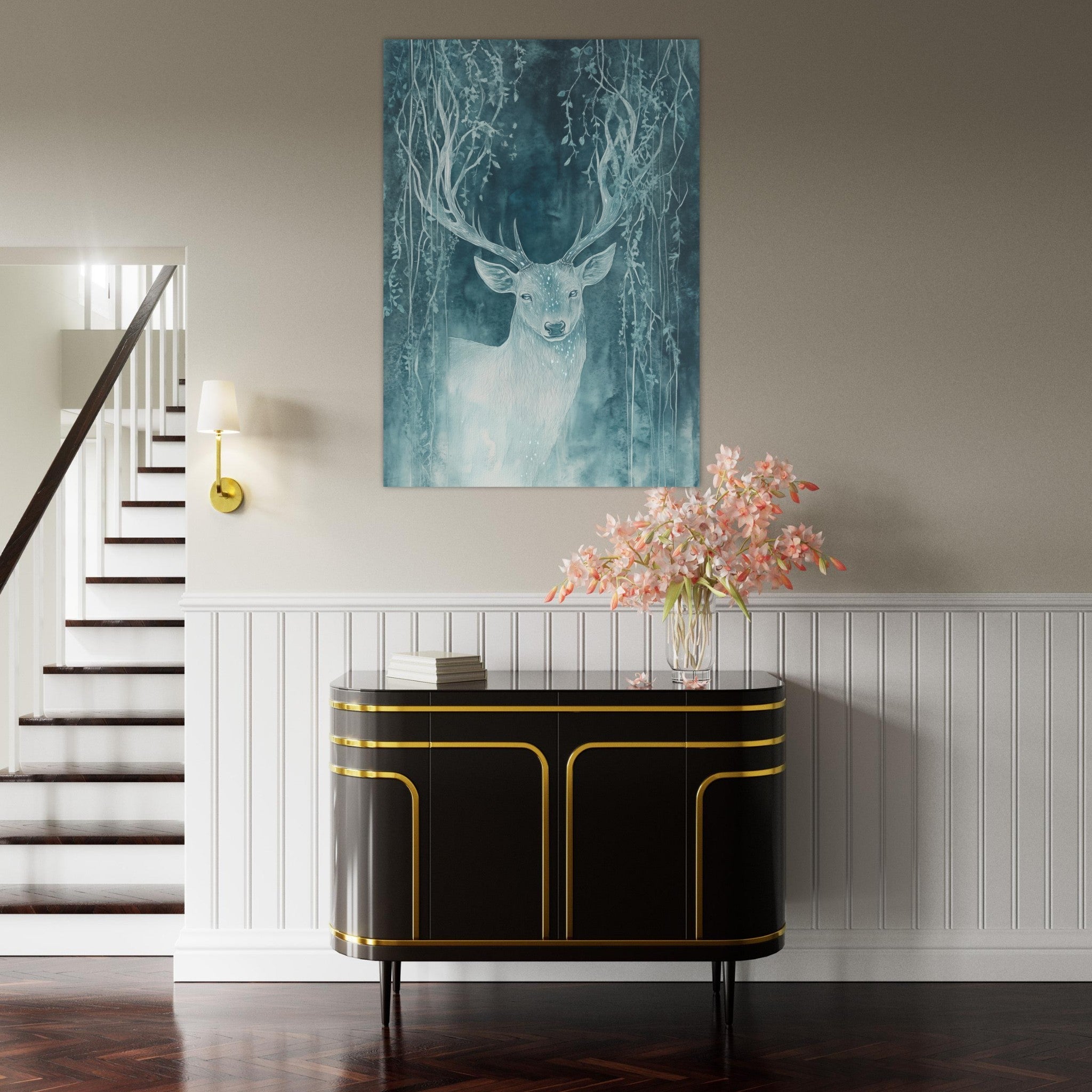 Fine Art Poster Portrait - The Silver Stag of the Enchanted Glade Fantasy 3 - Shop Ai Art WebShop - Digital Art online Store