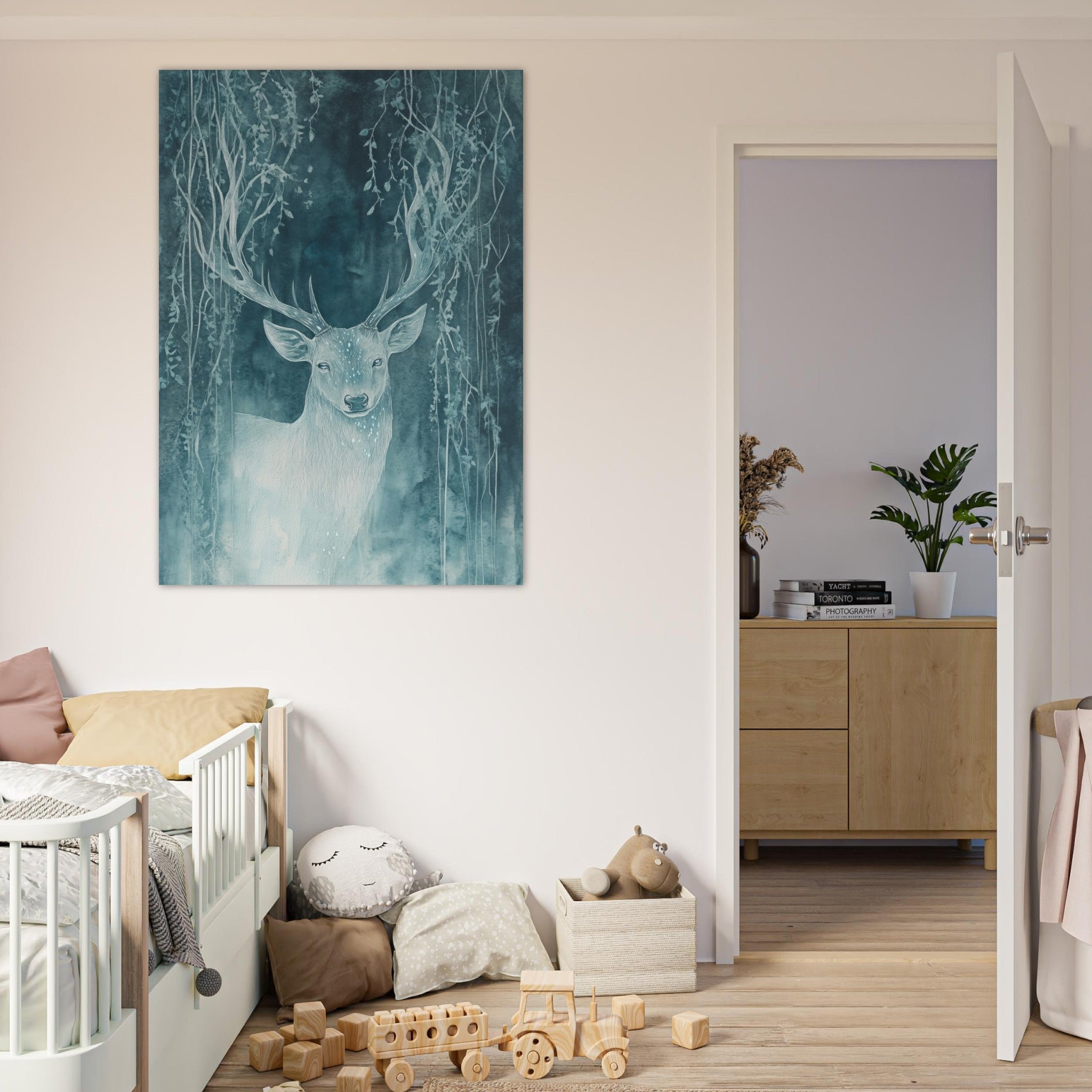 Fine Art Poster Portrait - The Silver Stag of the Enchanted Glade Fantasy 3 - Shop Ai Art WebShop - Digital Art online Store