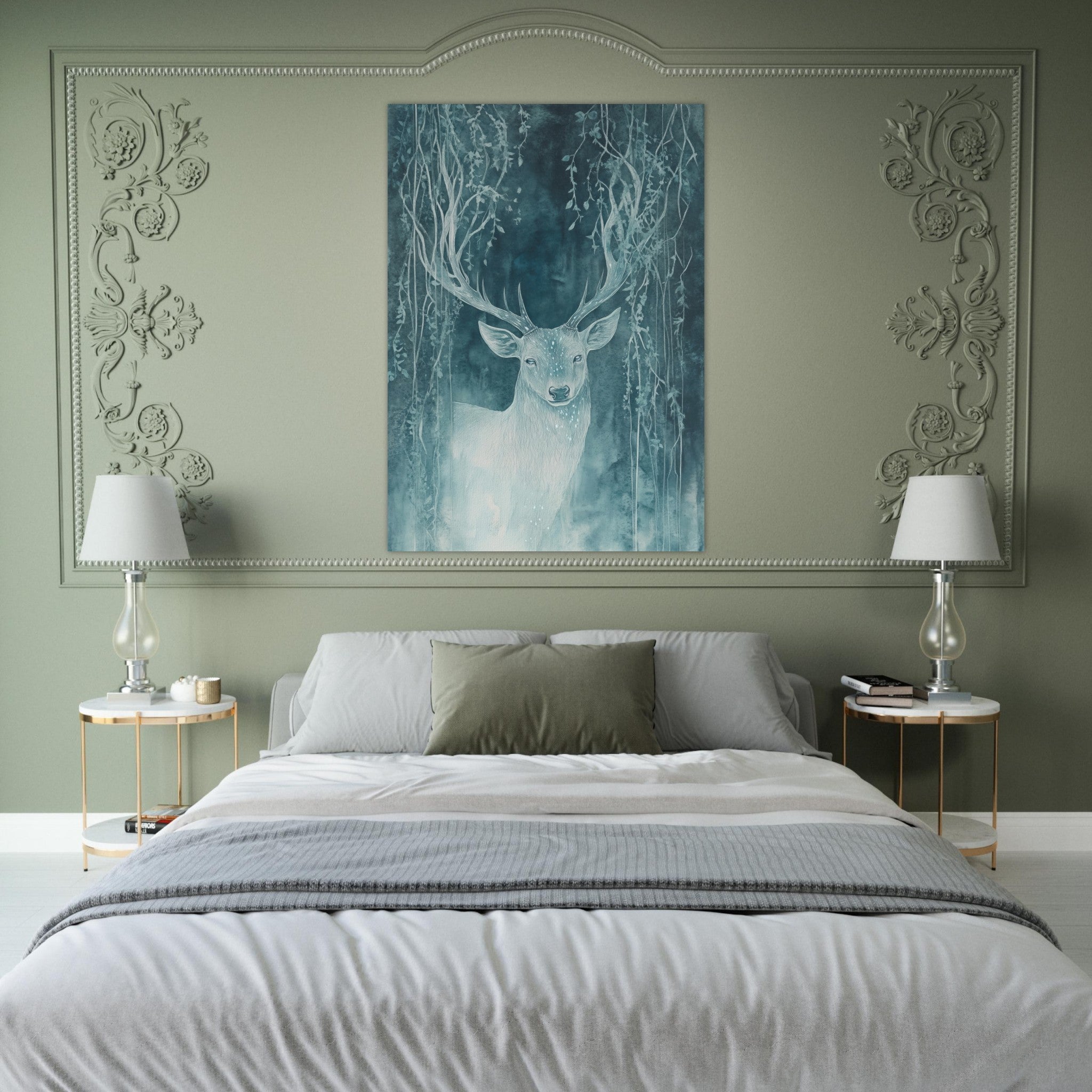 Fine Art Poster Portrait - The Silver Stag of the Enchanted Glade Fantasy 3 - Shop Ai Art WebShop - Digital Art online Store