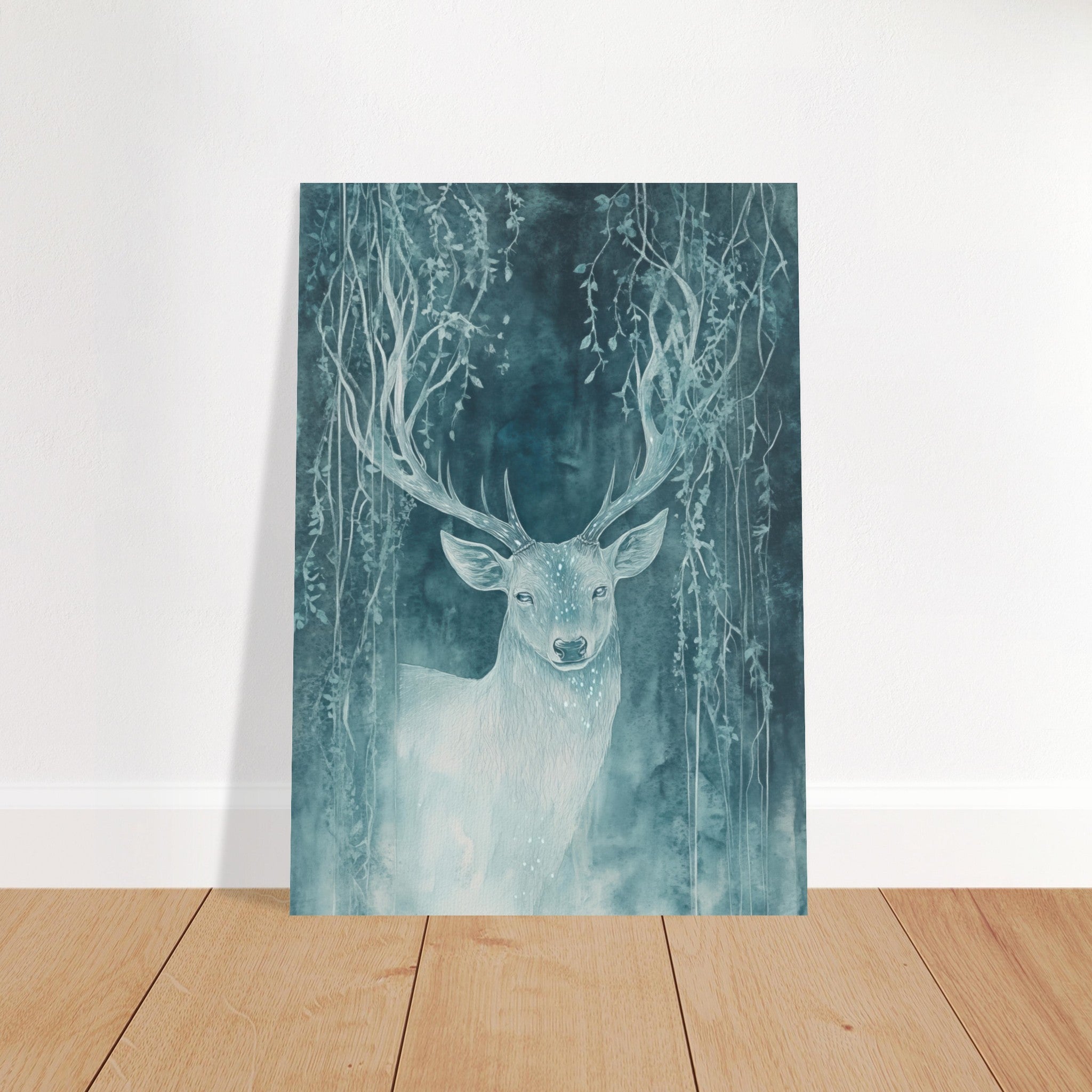 Fine Art Poster Portrait - The Silver Stag of the Enchanted Glade Fantasy 3 - Shop Ai Art WebShop - Digital Art online Store