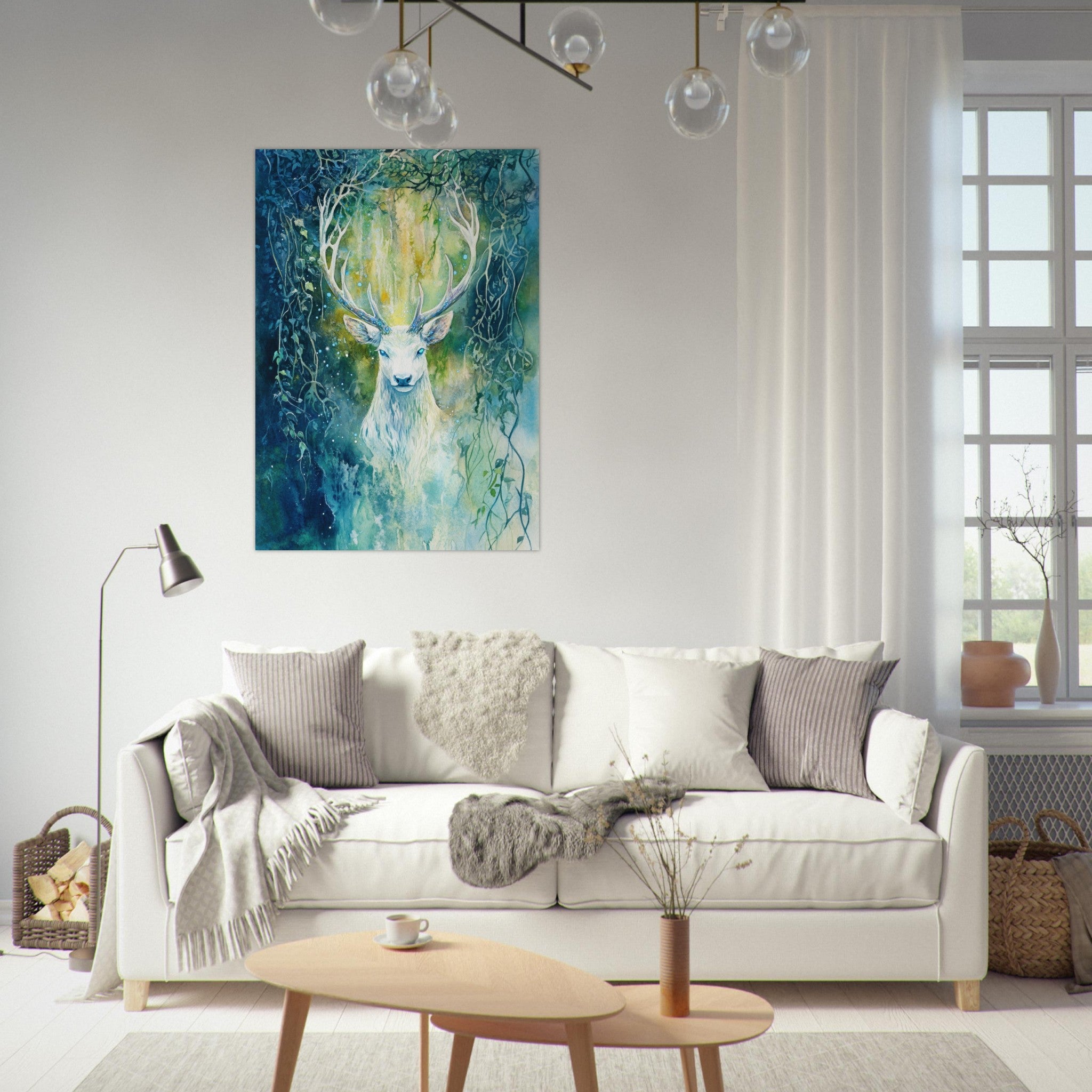 Fine Art Poster Portrait - The Silver Stag of the Enchanted Glade Fantasy 4 - Shop Ai Art WebShop - Digital Art online Store