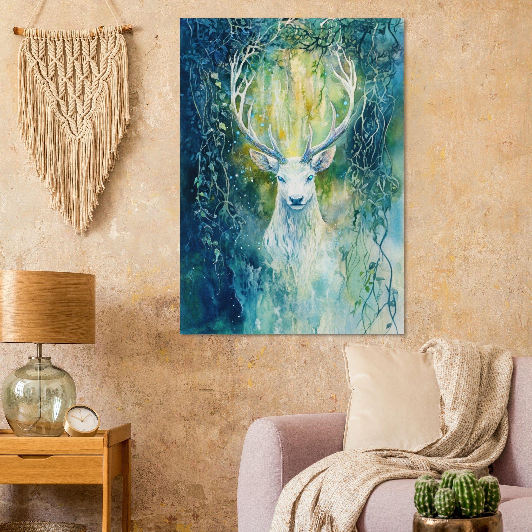 Fine Art Poster Portrait - The Silver Stag of the Enchanted Glade Fantasy 4 - Shop Ai Art WebShop - Digital Art online Store