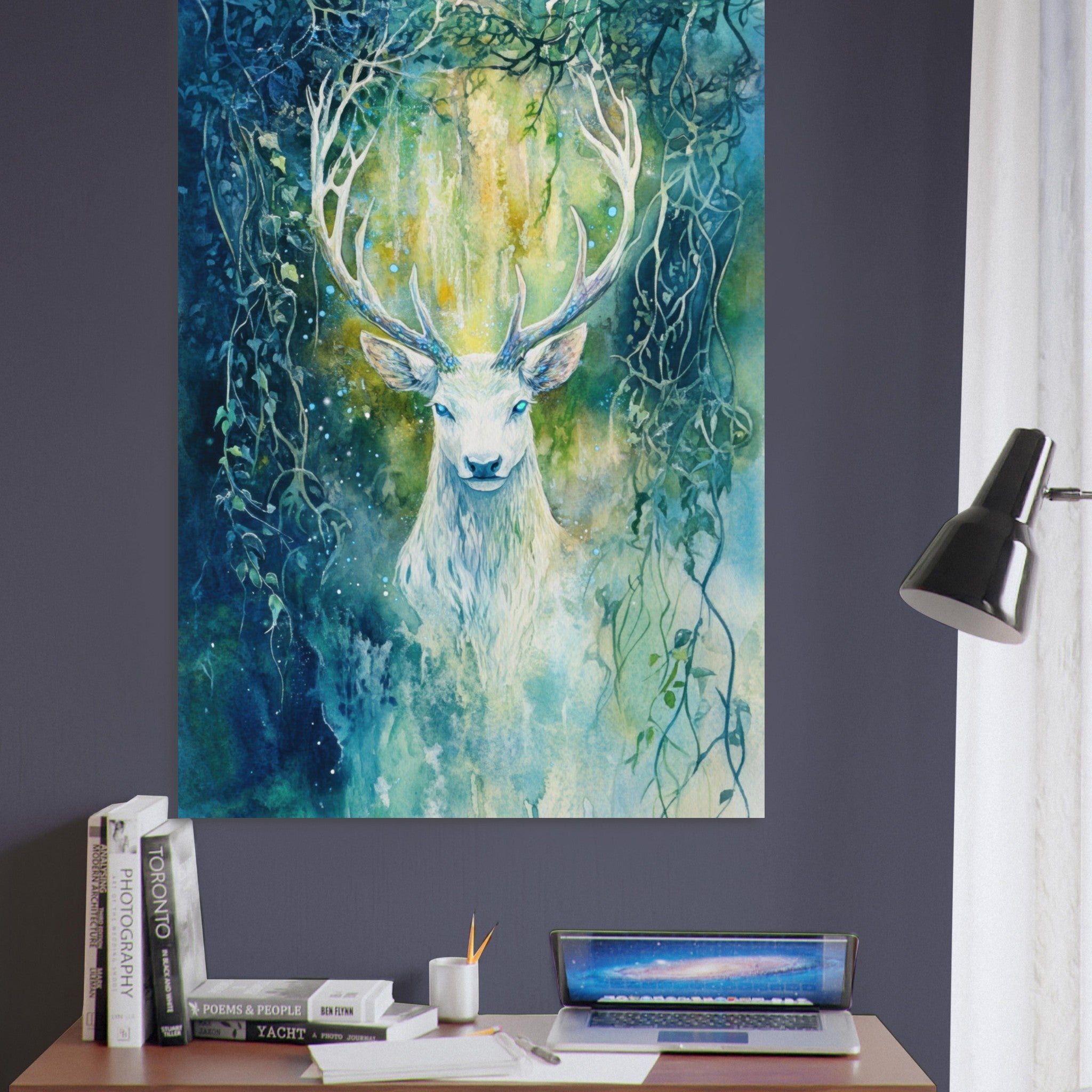 Fine Art Poster Portrait - The Silver Stag of the Enchanted Glade Fantasy 4 - Shop Ai Art WebShop - Digital Art online Store