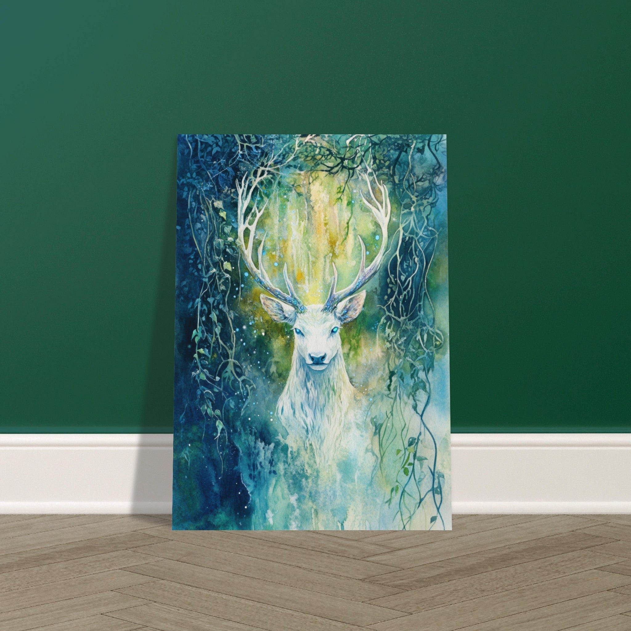 Fine Art Poster Portrait - The Silver Stag of the Enchanted Glade Fantasy 4 - Shop Ai Art WebShop - Digital Art online Store