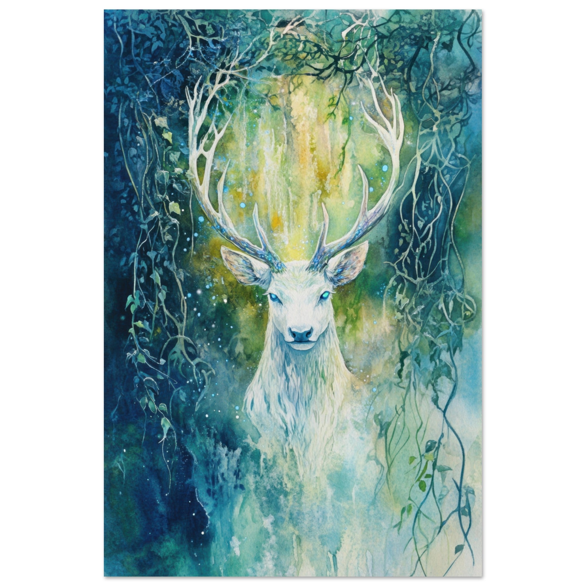 Fine Art Poster Portrait - The Silver Stag of the Enchanted Glade Fantasy 4 - Shop Ai Art WebShop - Digital Art online Store
