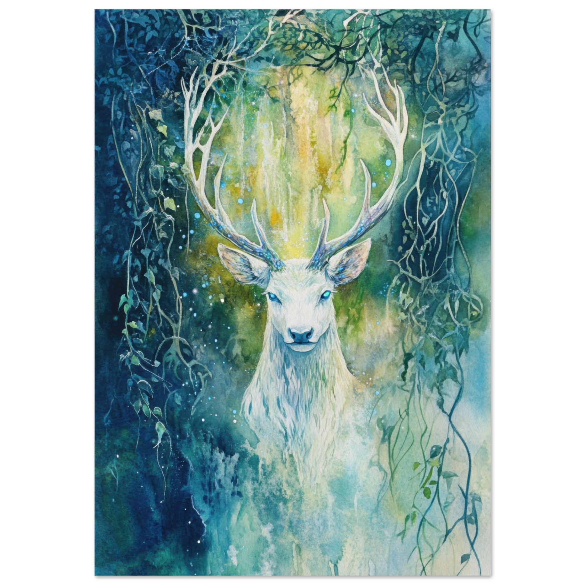 Fine Art Poster Portrait - The Silver Stag of the Enchanted Glade Fantasy 4 - Shop Ai Art WebShop - Digital Art online Store