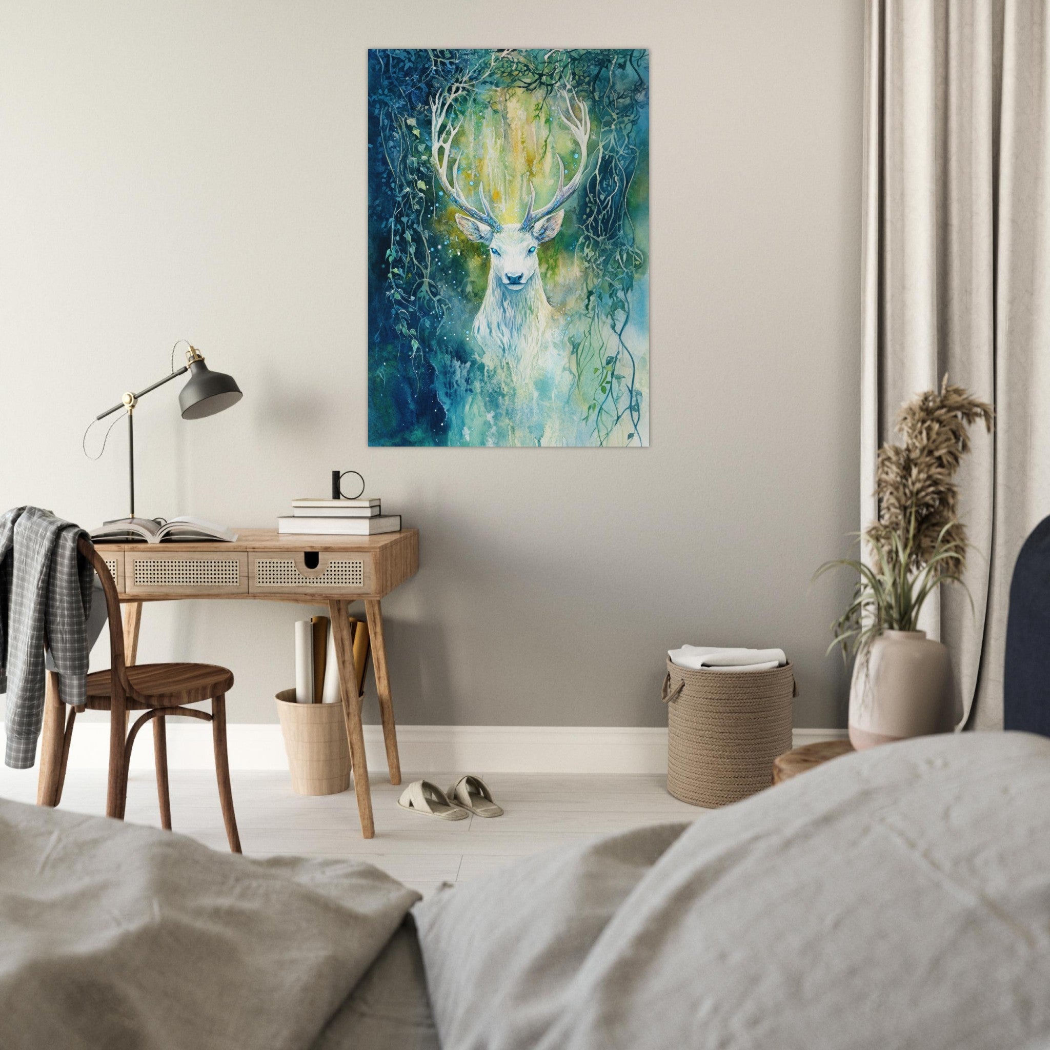 Fine Art Poster Portrait - The Silver Stag of the Enchanted Glade Fantasy 4 - Shop Ai Art WebShop - Digital Art online Store