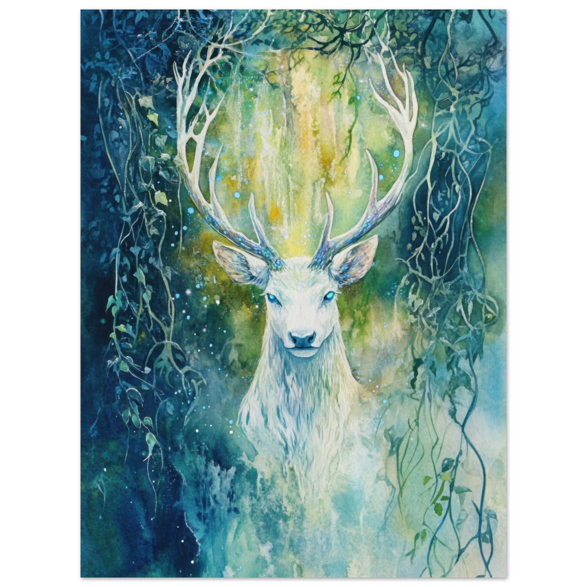 Fine Art Poster Portrait - The Silver Stag of the Enchanted Glade Fantasy 4 - Shop Ai Art WebShop - Digital Art online Store