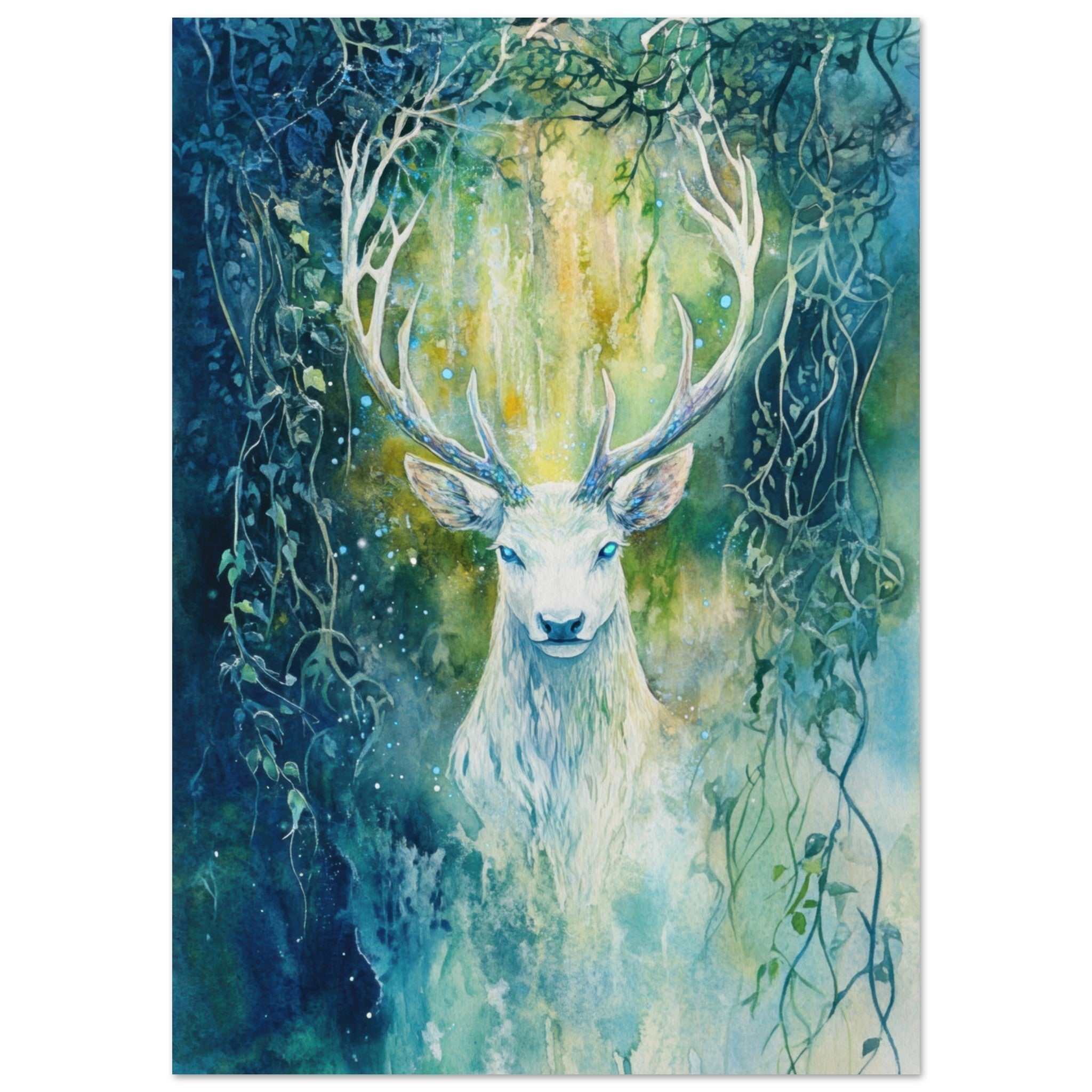 Fine Art Poster Portrait - The Silver Stag of the Enchanted Glade Fantasy 4 - Shop Ai Art WebShop - Digital Art online Store