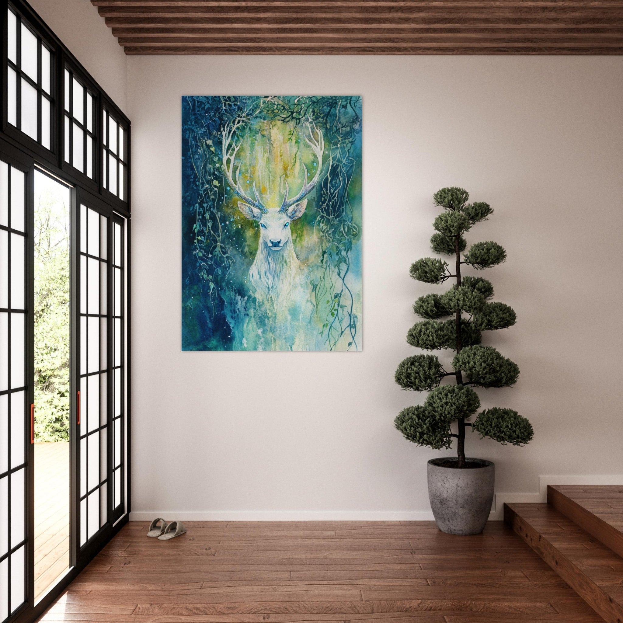 Fine Art Poster Portrait - The Silver Stag of the Enchanted Glade Fantasy 4 - Shop Ai Art WebShop - Digital Art online Store