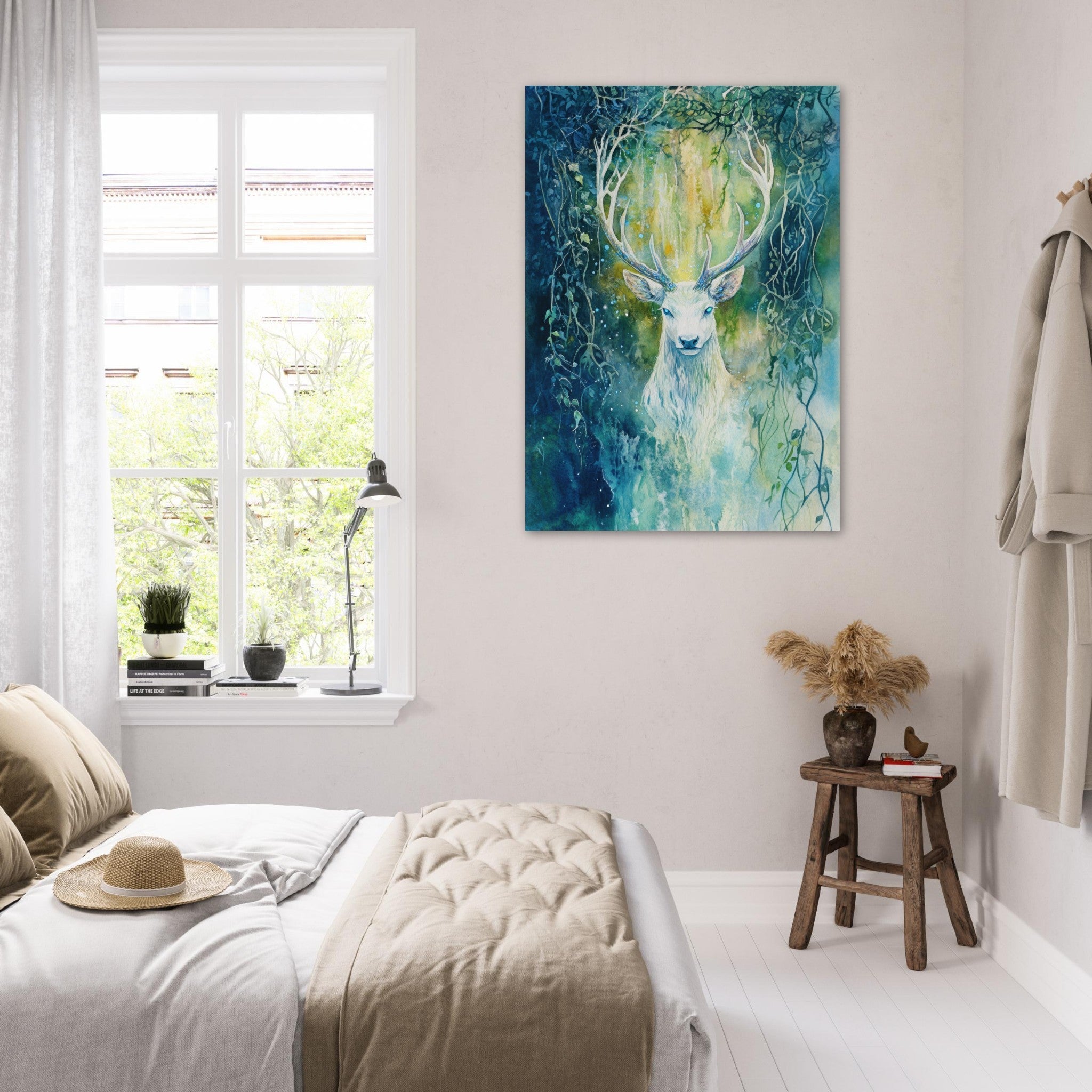 Fine Art Poster Portrait - The Silver Stag of the Enchanted Glade Fantasy 4 - Shop Ai Art WebShop - Digital Art online Store