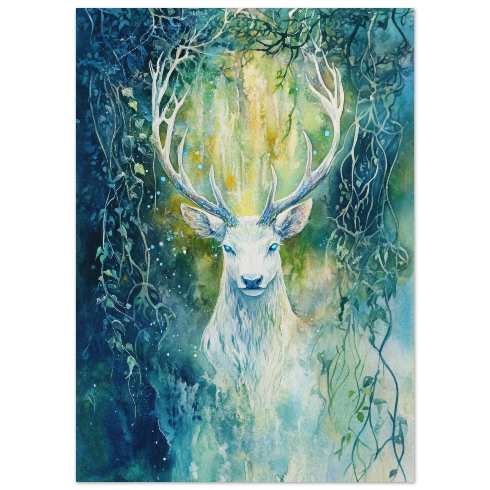 Fine Art Poster Portrait - The Silver Stag of the Enchanted Glade Fantasy 4 - Shop Ai Art WebShop - Digital Art online Store