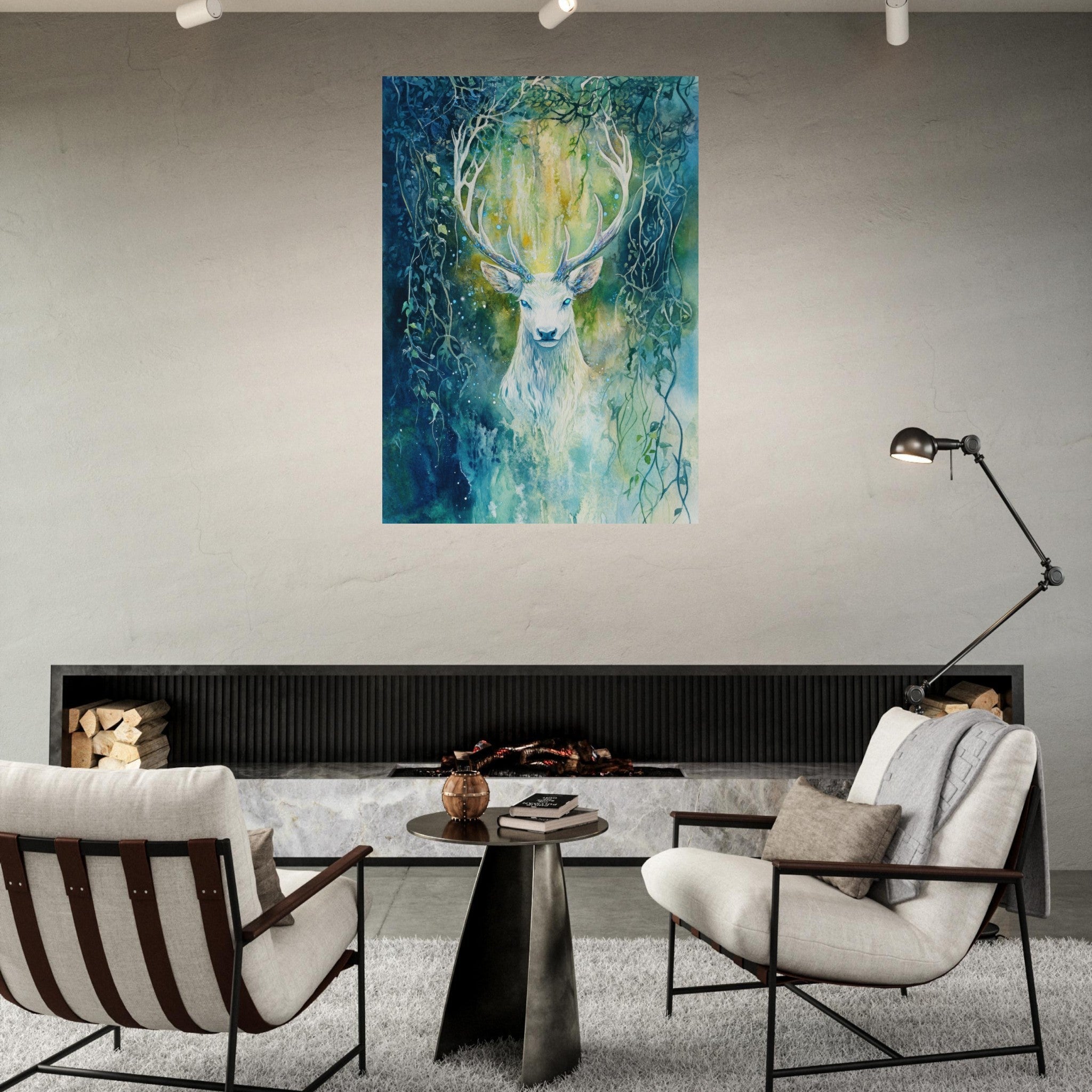 Fine Art Poster Portrait - The Silver Stag of the Enchanted Glade Fantasy 4 - Shop Ai Art WebShop - Digital Art online Store