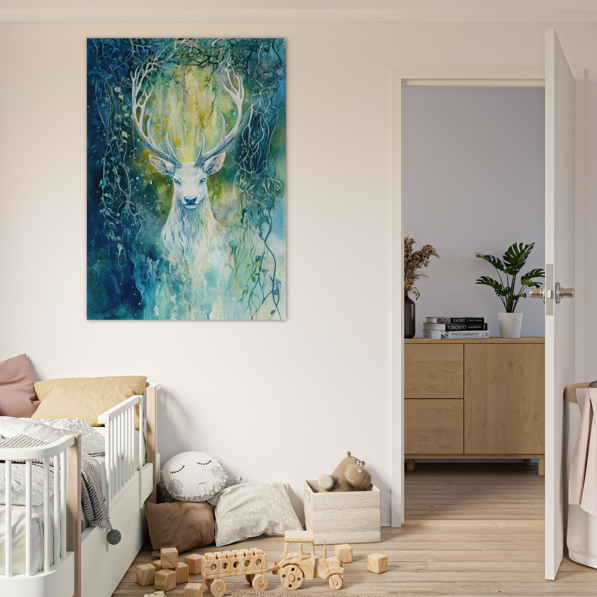 Fine Art Poster Portrait - The Silver Stag of the Enchanted Glade Fantasy 4 - Shop Ai Art WebShop - Digital Art online Store