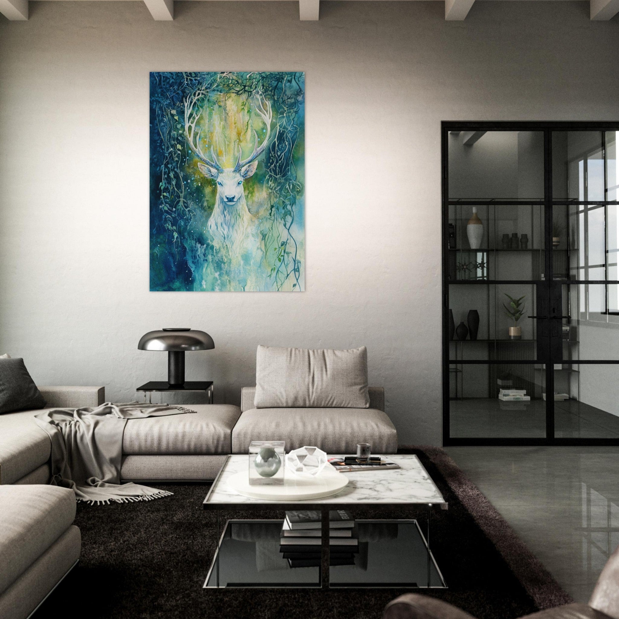 Fine Art Poster Portrait - The Silver Stag of the Enchanted Glade Fantasy 4 - Shop Ai Art WebShop - Digital Art online Store