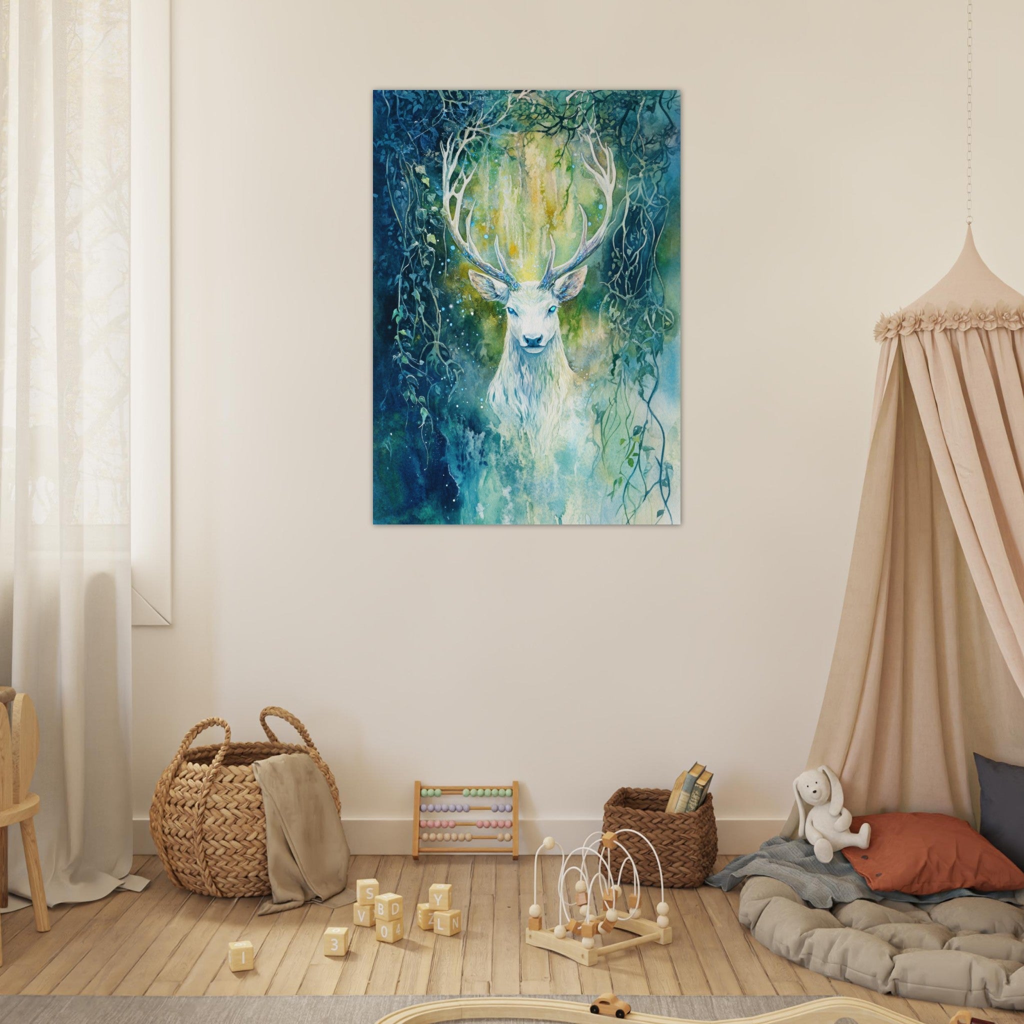 Fine Art Poster Portrait - The Silver Stag of the Enchanted Glade Fantasy 4 - Shop Ai Art WebShop - Digital Art online Store