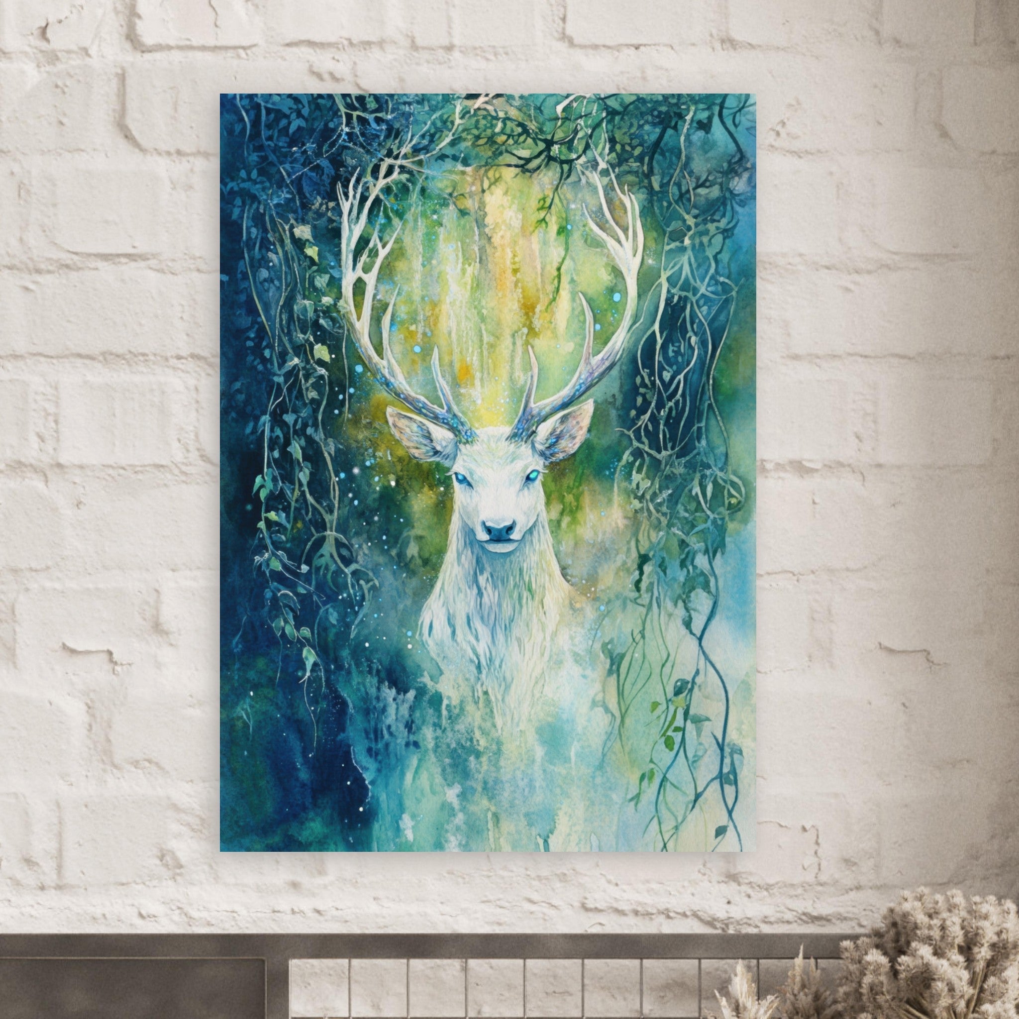 Fine Art Poster Portrait - The Silver Stag of the Enchanted Glade Fantasy 4 - Shop Ai Art WebShop - Digital Art online Store
