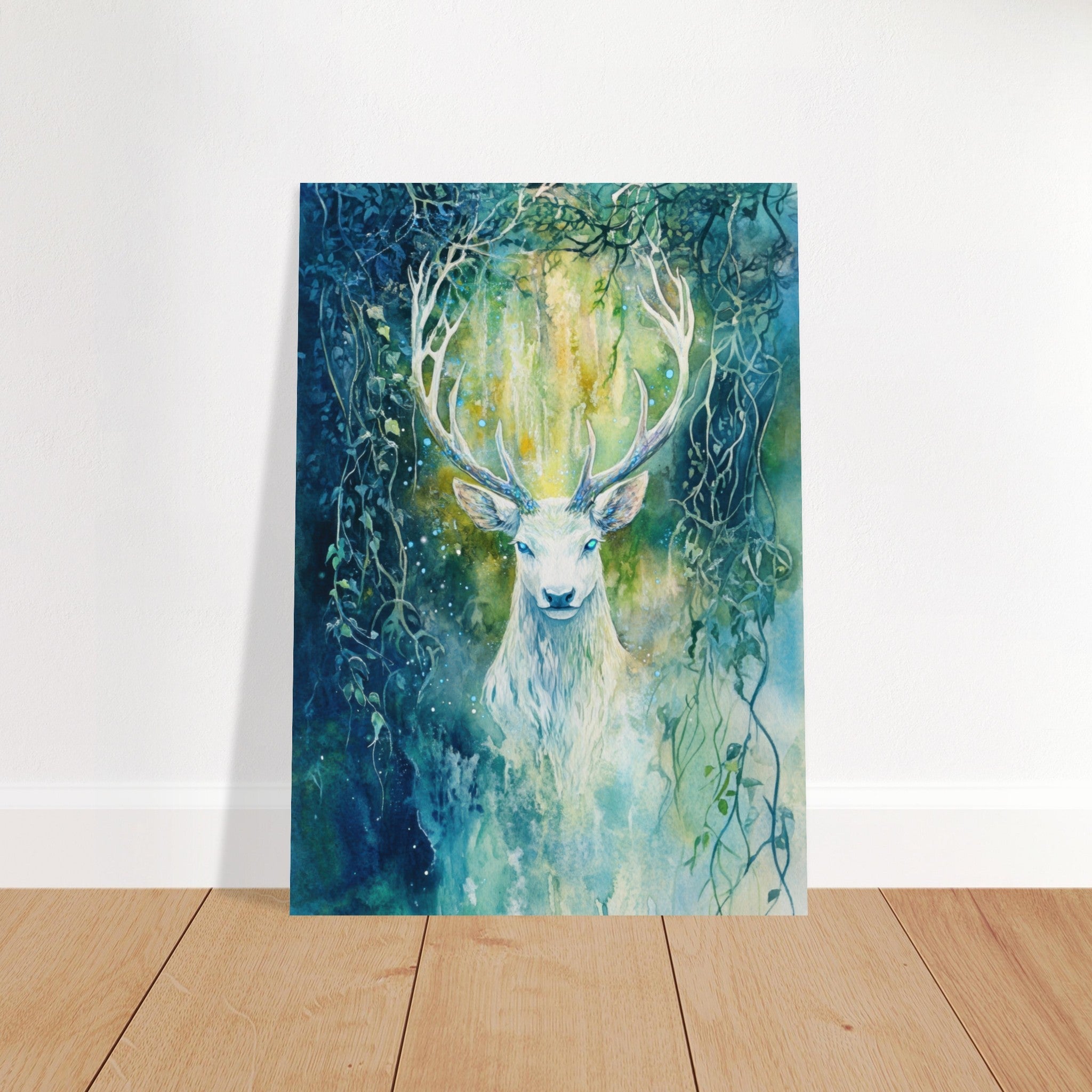 Fine Art Poster Portrait - The Silver Stag of the Enchanted Glade Fantasy 4 - Shop Ai Art WebShop - Digital Art online Store
