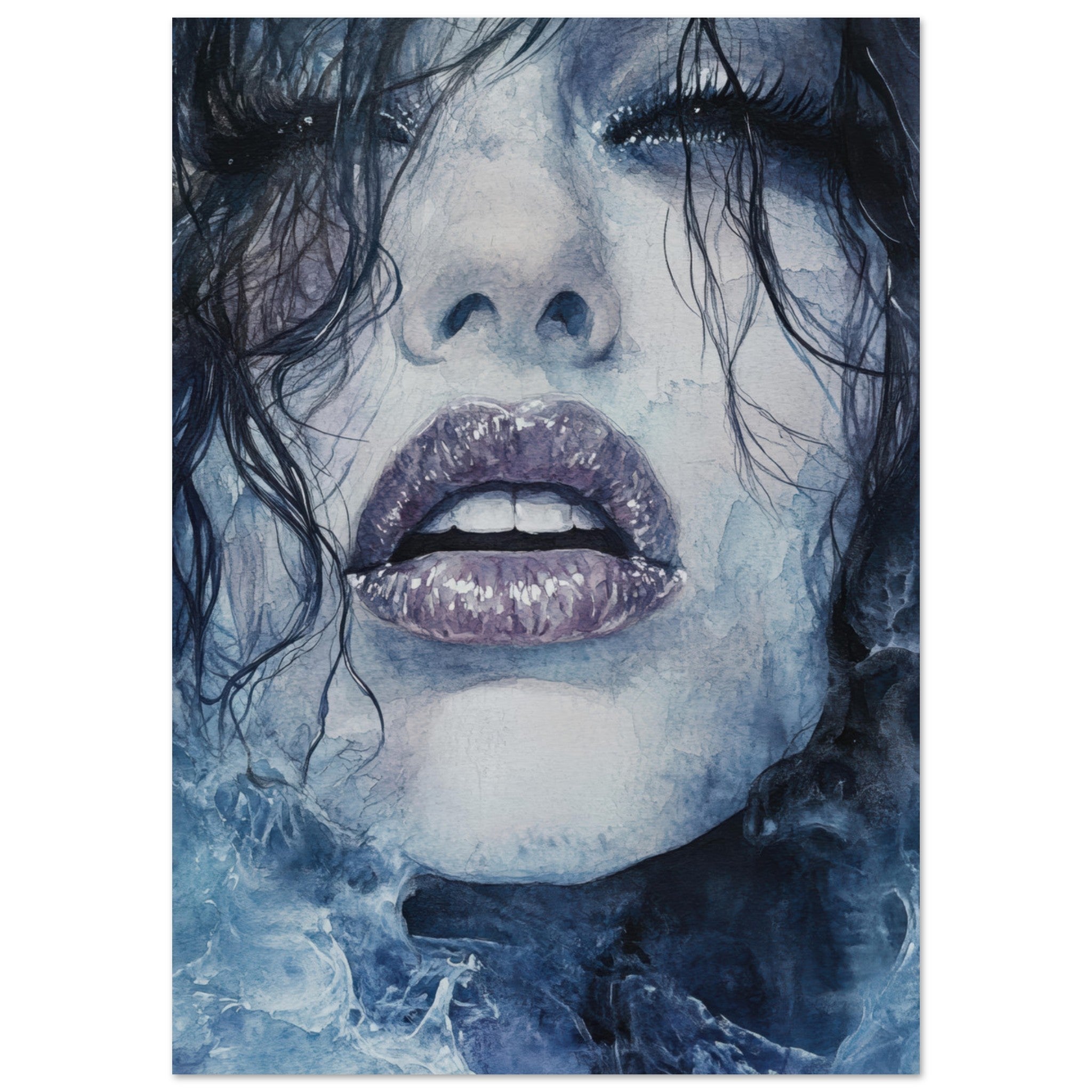 Fine Art Poster Portrait - The Sirens Lament Gothic Watercolor Extreme Los 4 - Shop Ai Art WebShop - Digital Art online Store