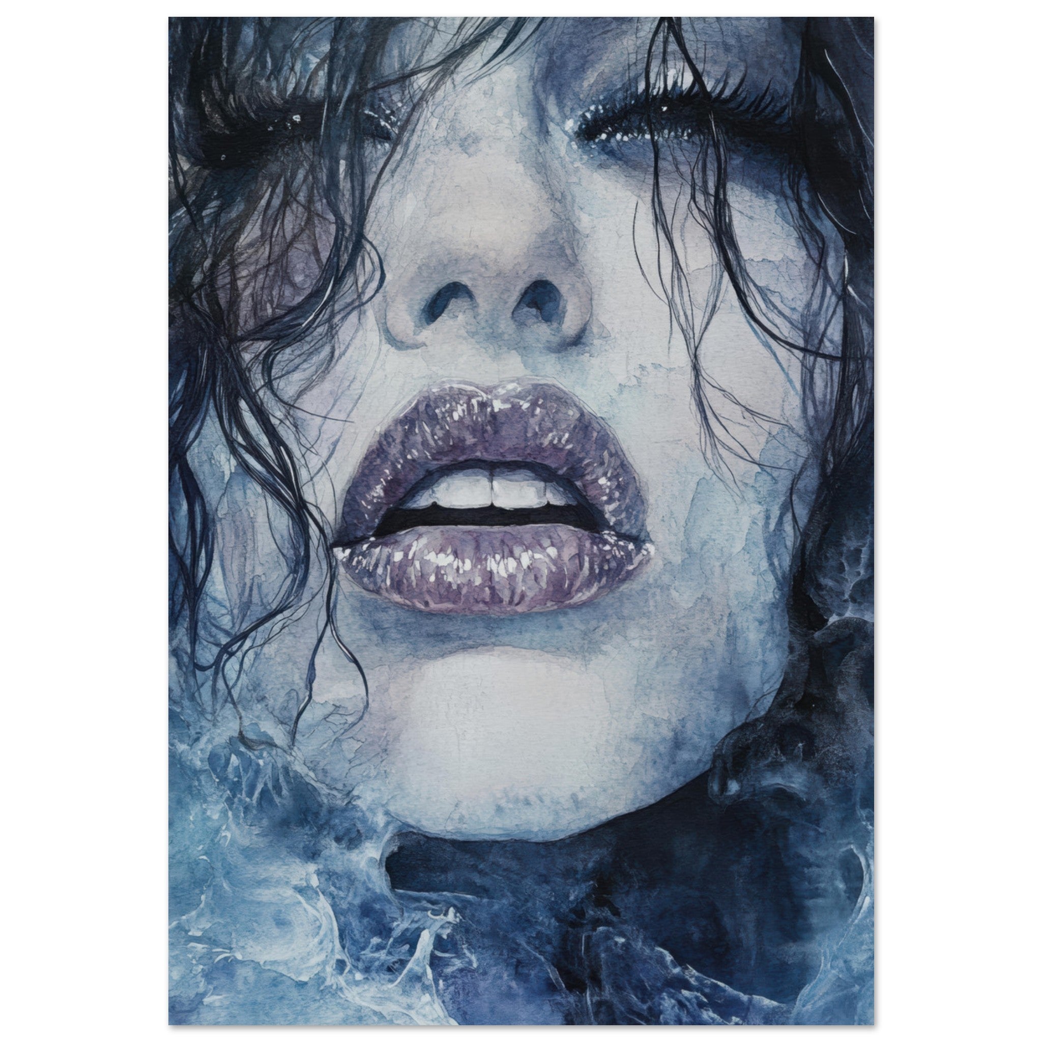 Fine Art Poster Portrait - The Sirens Lament Gothic Watercolor Extreme Los 4 - Shop Ai Art WebShop - Digital Art online Store