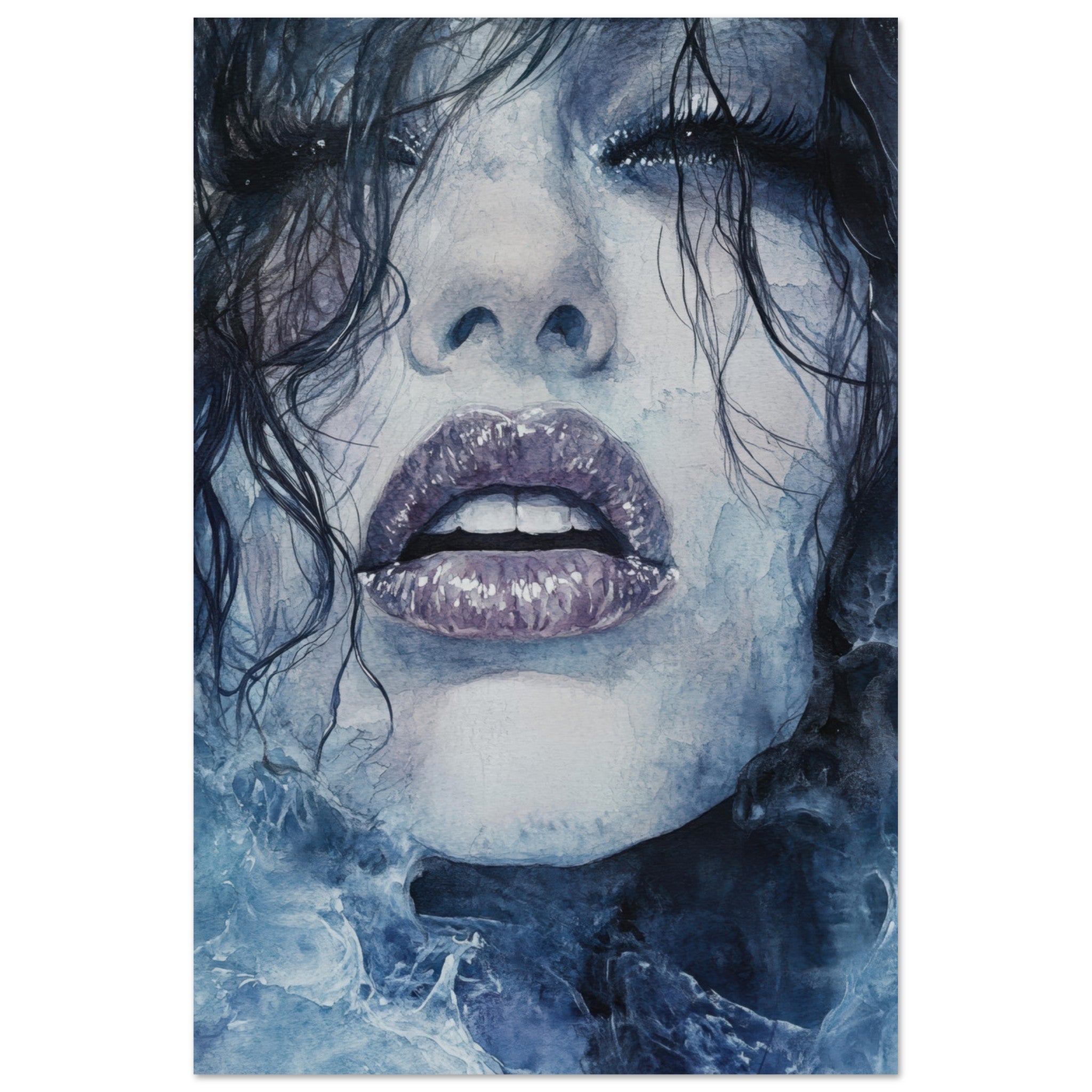 Fine Art Poster Portrait - The Sirens Lament Gothic Watercolor Extreme Los 4 - Shop Ai Art WebShop - Digital Art online Store