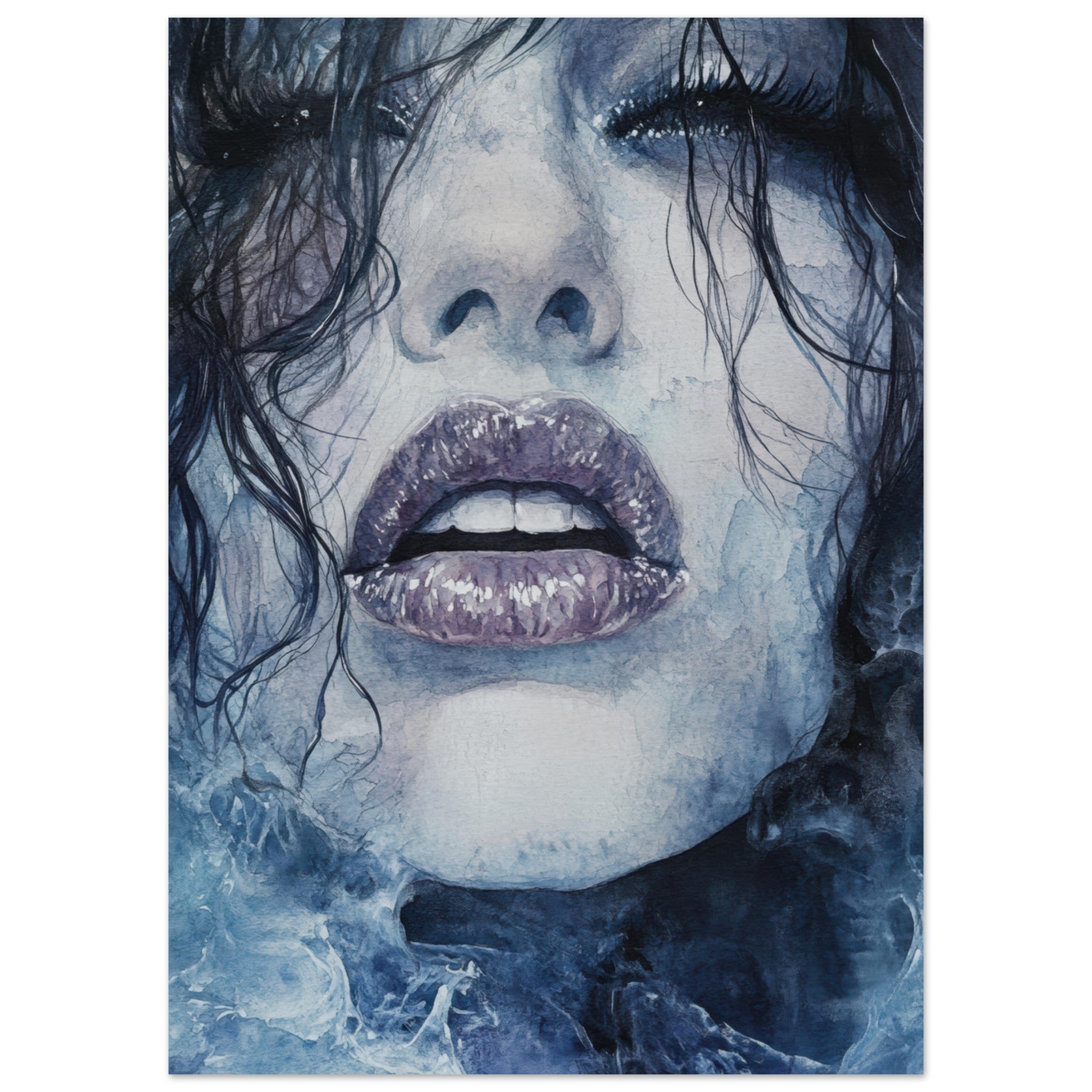 Fine Art Poster Portrait - The Sirens Lament Gothic Watercolor Extreme Los 4 - Shop Ai Art WebShop - Digital Art online Store