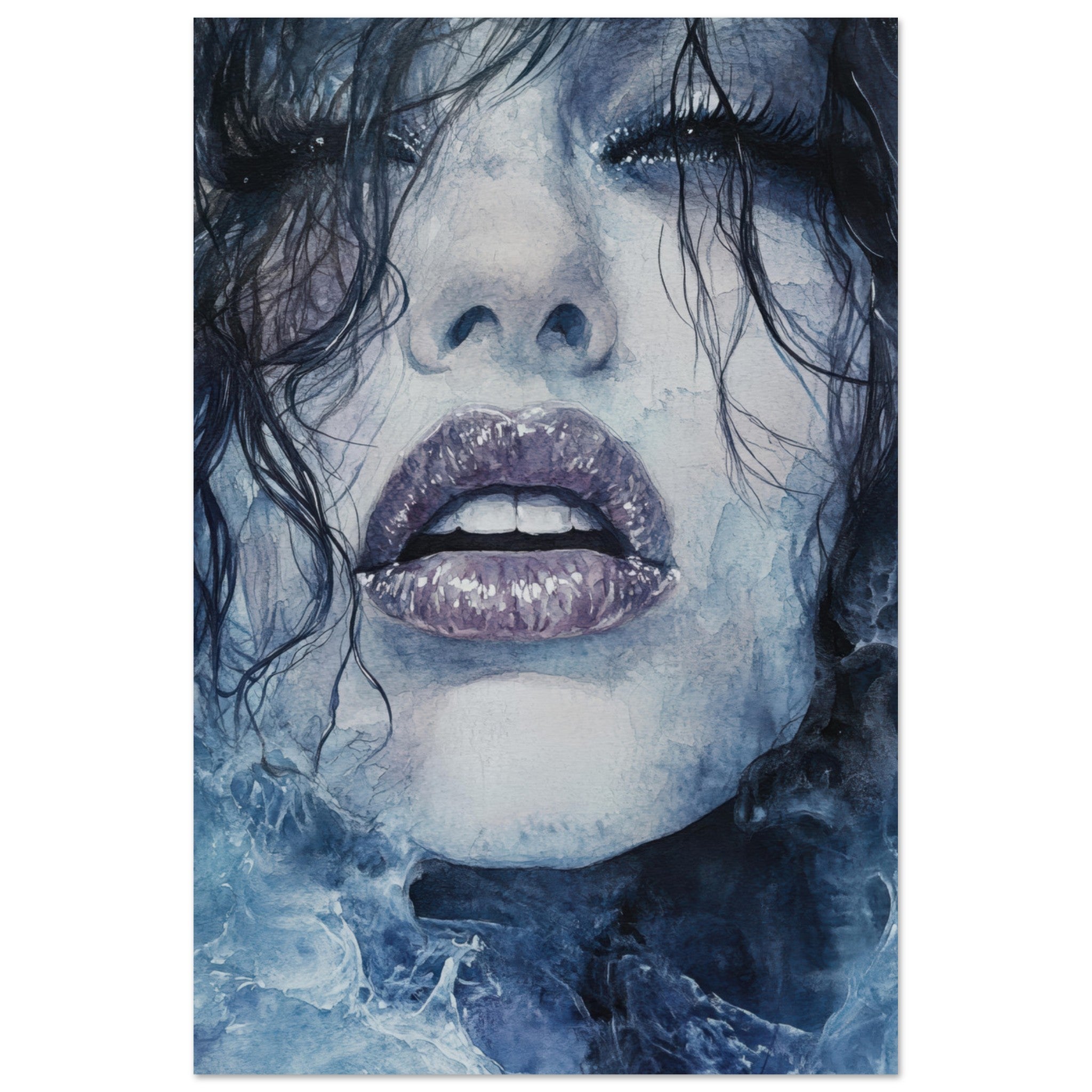 Fine Art Poster Portrait - The Sirens Lament Gothic Watercolor Extreme Los 4 - Shop Ai Art WebShop - Digital Art online Store