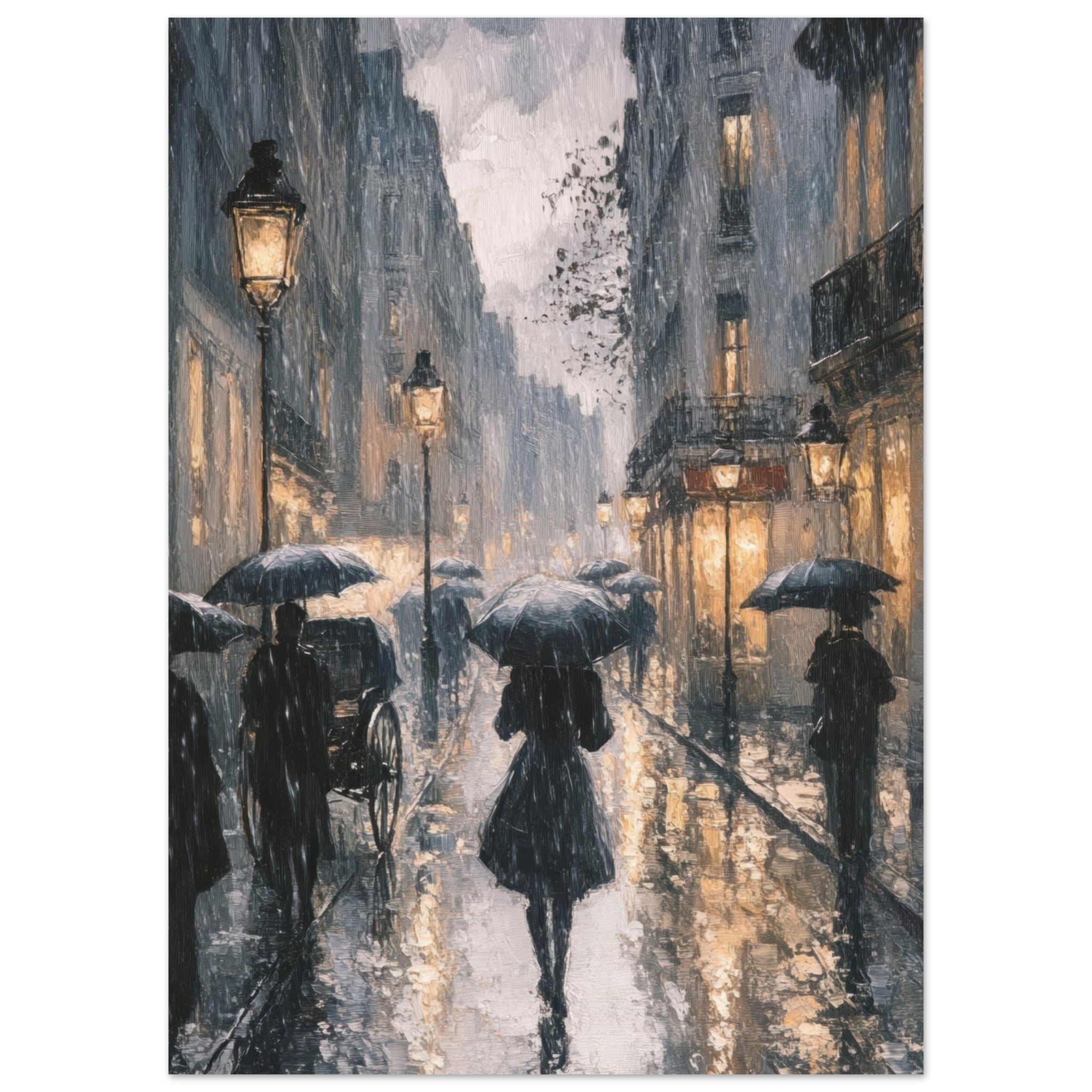 Fine Art Poster Portrait - Urban Rain Scene A rainy Parisian street in the 3 - Shop Ai Art WebShop - Digital Art online Store