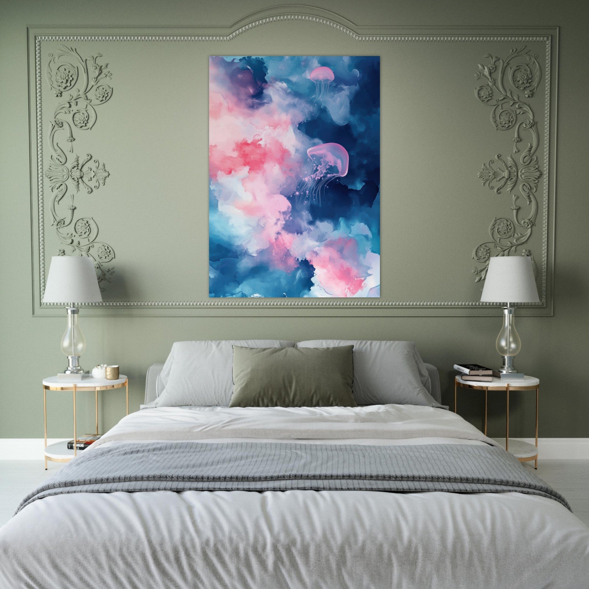 Fine Art Poster Portrait - Watercolor Jellyfish Drift Graceful jellyfish - Shop Ai Art WebShop - Digital Art online Store