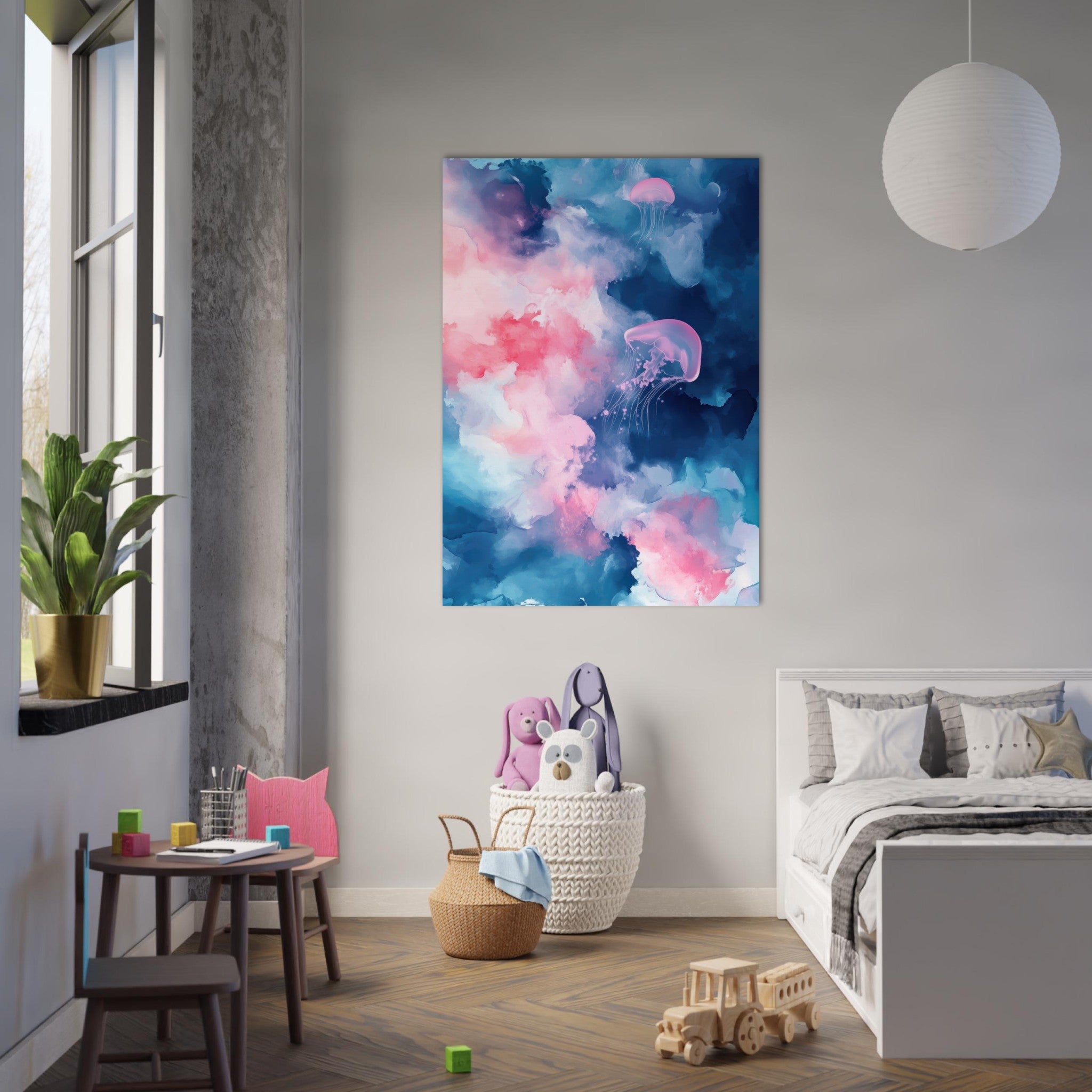 Fine Art Poster Portrait - Watercolor Jellyfish Drift Graceful jellyfish - Shop Ai Art WebShop - Digital Art online Store