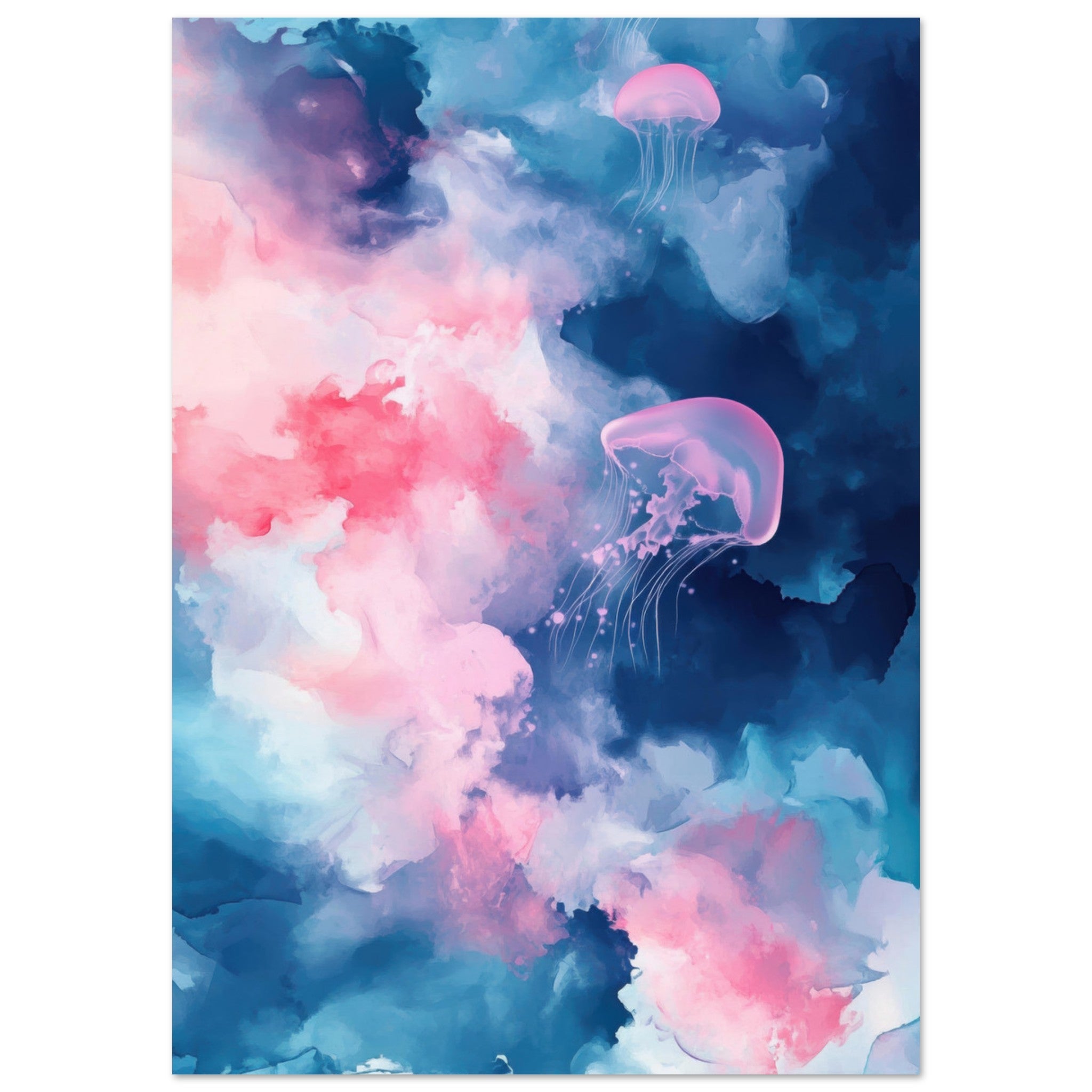 Fine Art Poster Portrait - Watercolor Jellyfish Drift Graceful jellyfish - Shop Ai Art WebShop - Digital Art online Store