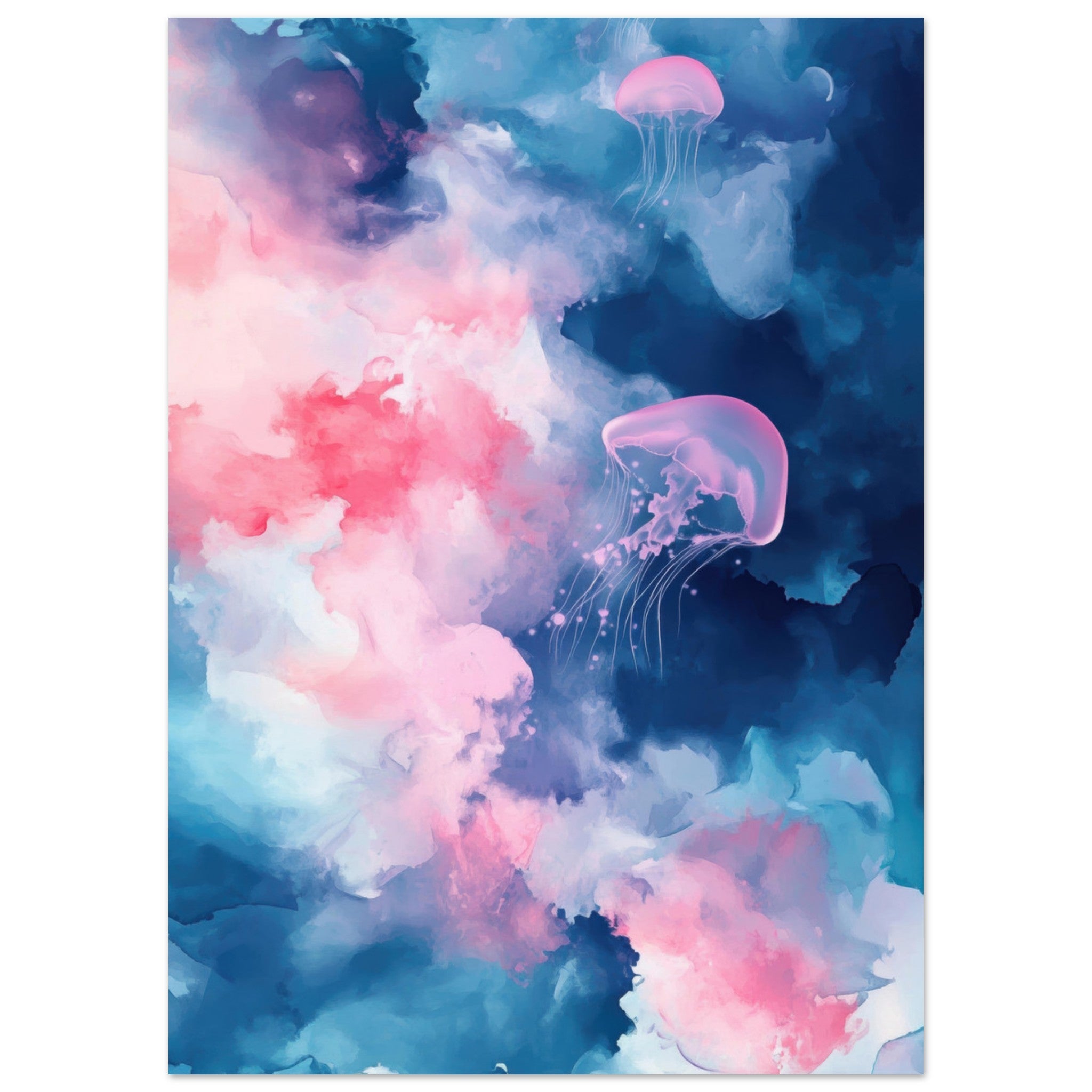 Fine Art Poster Portrait - Watercolor Jellyfish Drift Graceful jellyfish - Shop Ai Art WebShop - Digital Art online Store