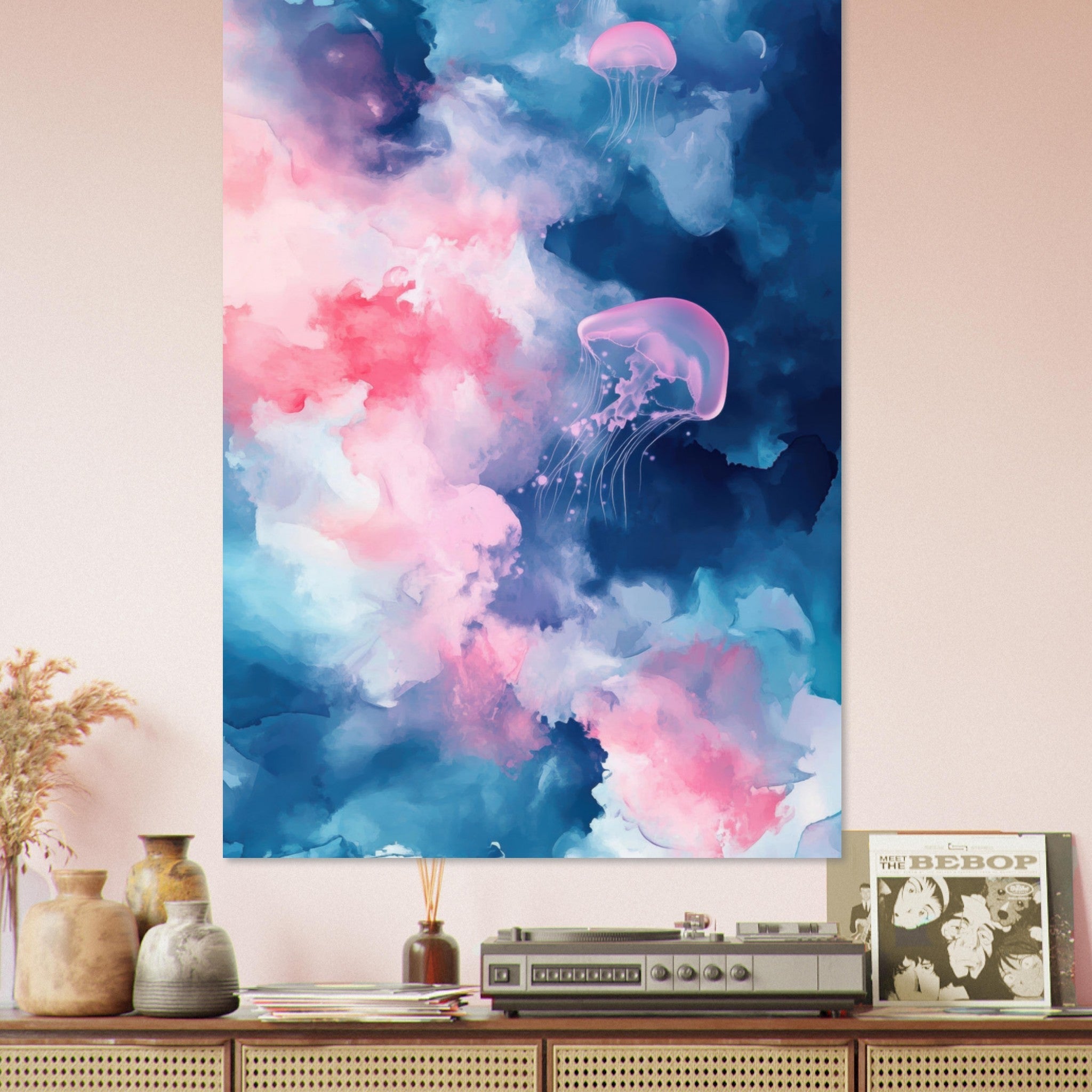 Fine Art Poster Portrait - Watercolor Jellyfish Drift Graceful jellyfish - Shop Ai Art WebShop - Digital Art online Store
