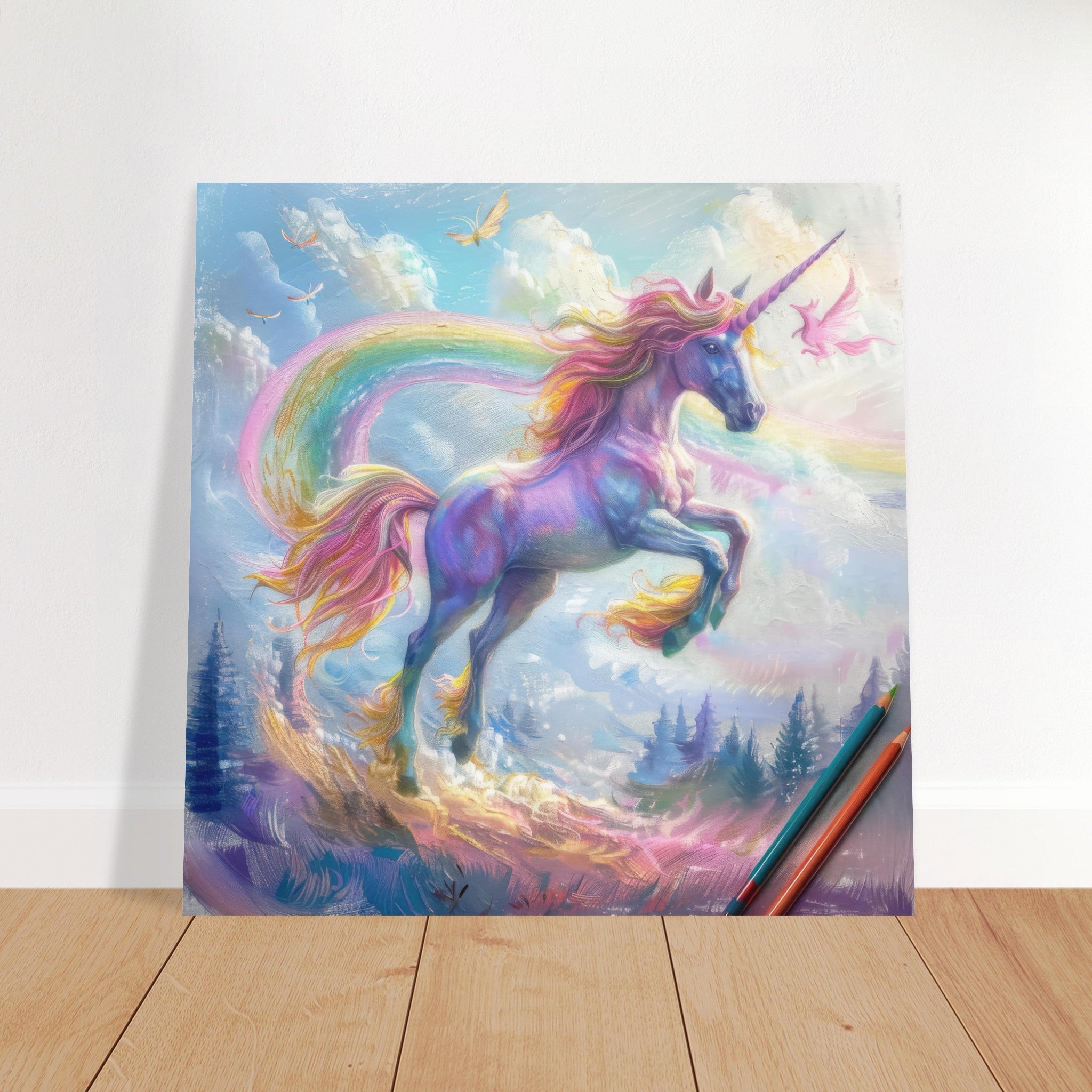 Fine Art Poster Square - Children Kids Room Art Unicorn Fantasy 3 - Shop Ai Art WebShop - Digital Art online Store
