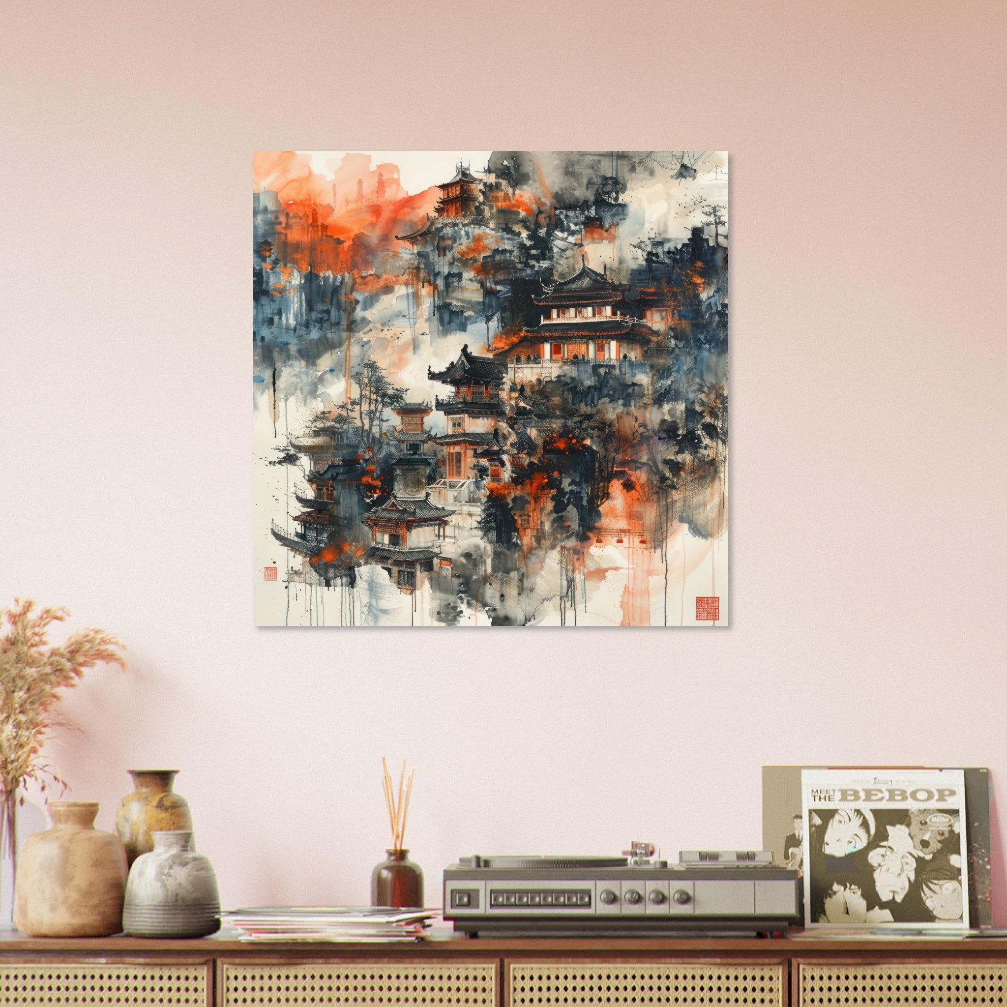 Fine Art Poster Square - Old culture of China in abstract style 3 - Shop Ai Art WebShop - Digital Art online Store