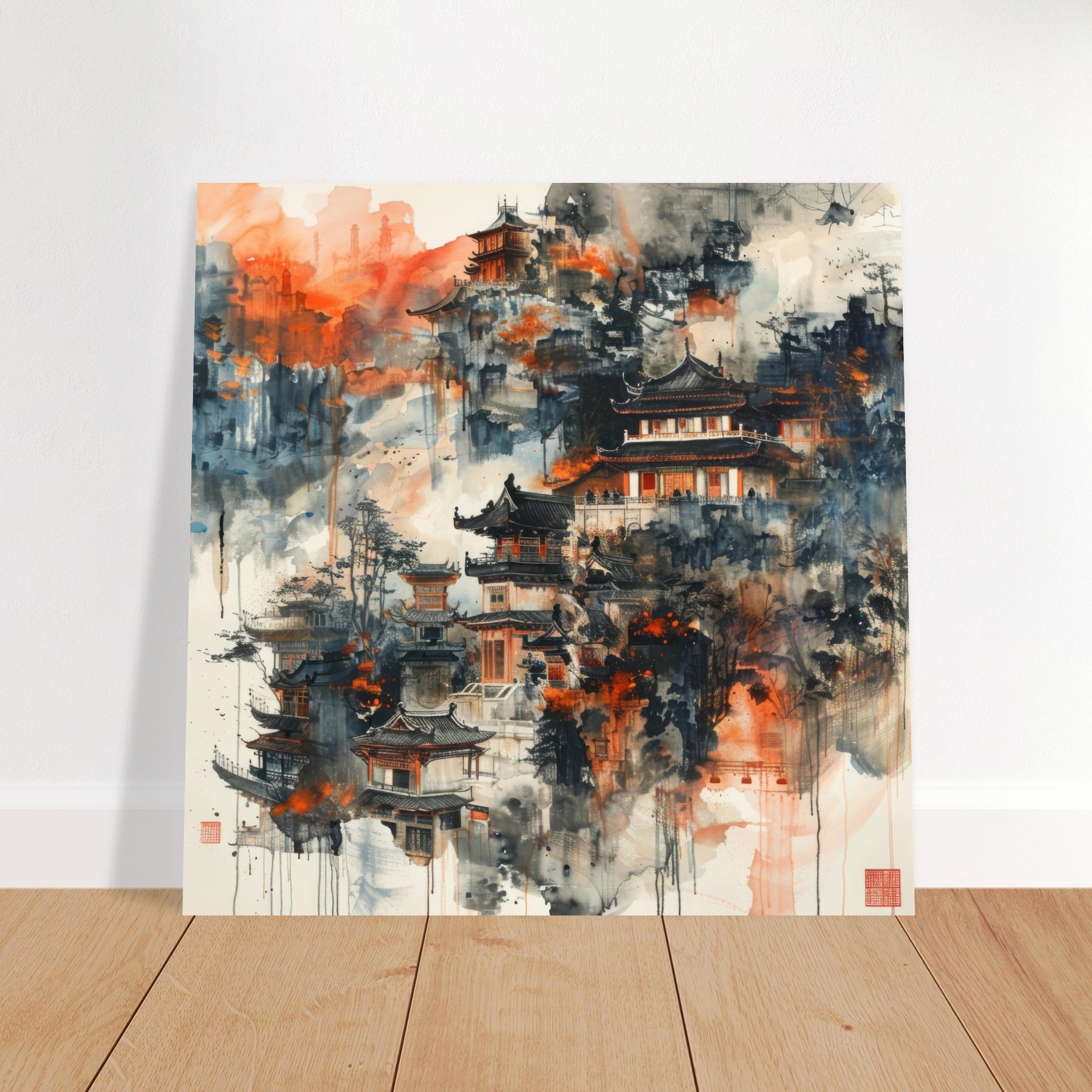 Fine Art Poster Square - Old culture of China in abstract style 3 - Shop Ai Art WebShop - Digital Art online Store
