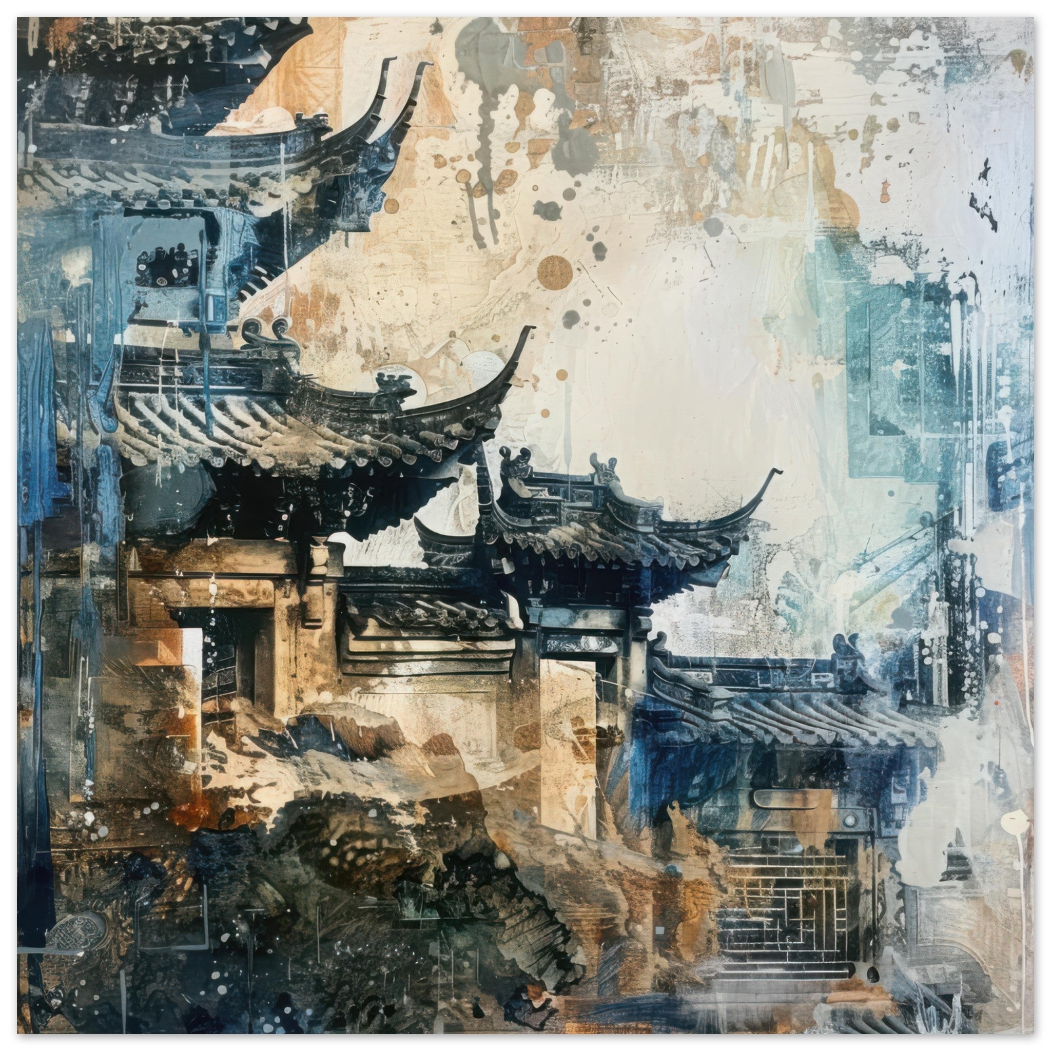 Fine Art Poster Square - Old culture of China in abstract style 5 - Shop Ai Art WebShop - Digital Art online Store