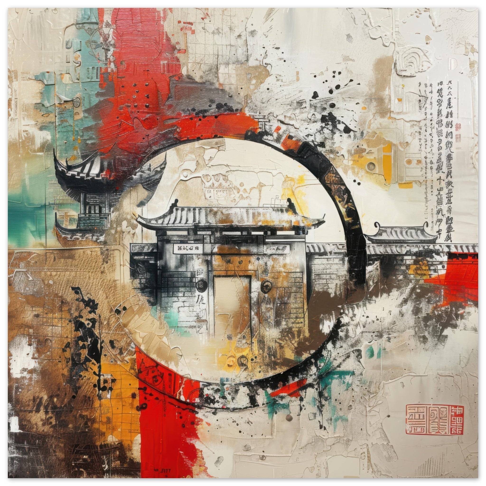 Fine Art Poster Square - Old culture of China in abstract style 6 - Shop Ai Art WebShop - Digital Art online Store