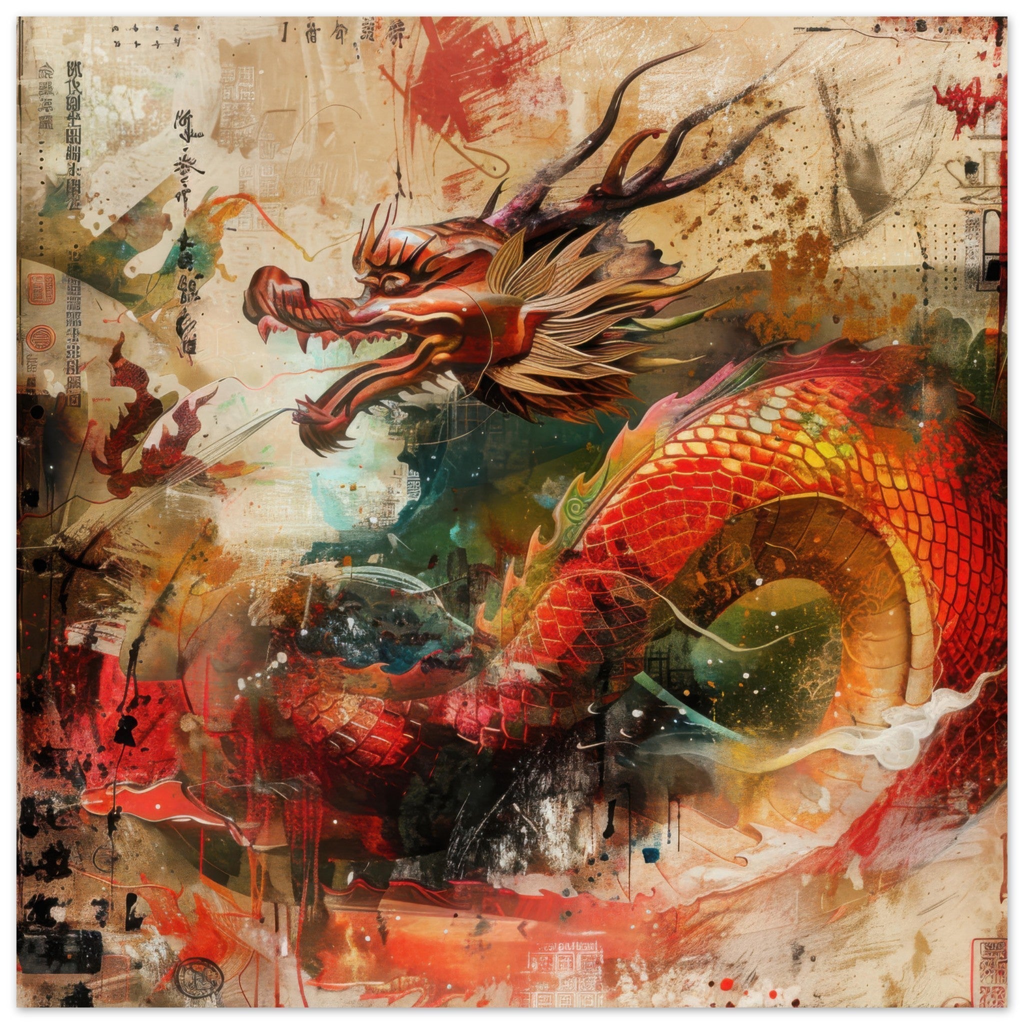 Fine Art Poster Square - Old culture of China in abstract style 7 - Ai Art Force